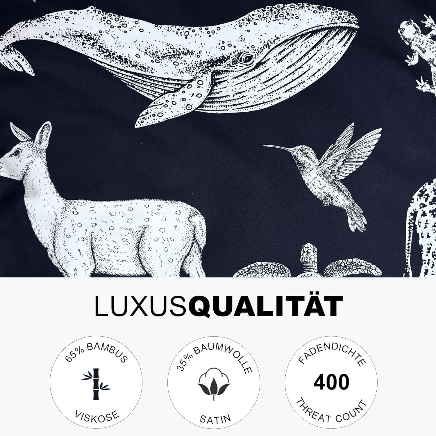 MAGANO Kinderbettwäsche, Bambus & Baumwolle Satin, Luxus Kinder Bettwäsche, 400 TC Luxusqualität, Tiermuster, Hypoallergen, Thermoregulierend