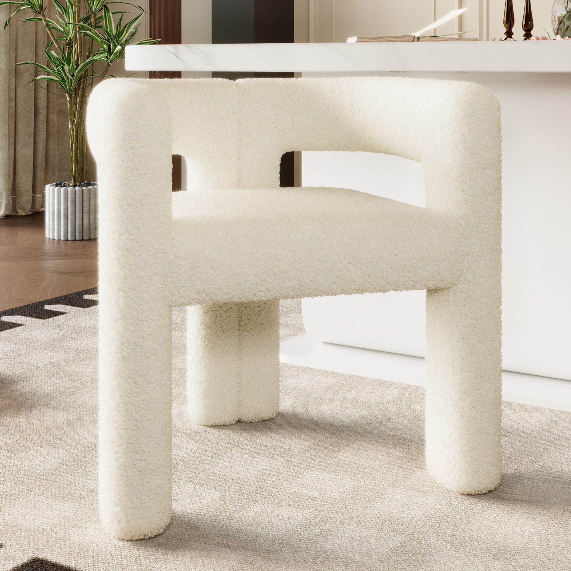 KLAM HOME Esszimmerstuhl Ergonomischer Sessel mit Premium Teddy Flor mit Ar günstig online kaufen