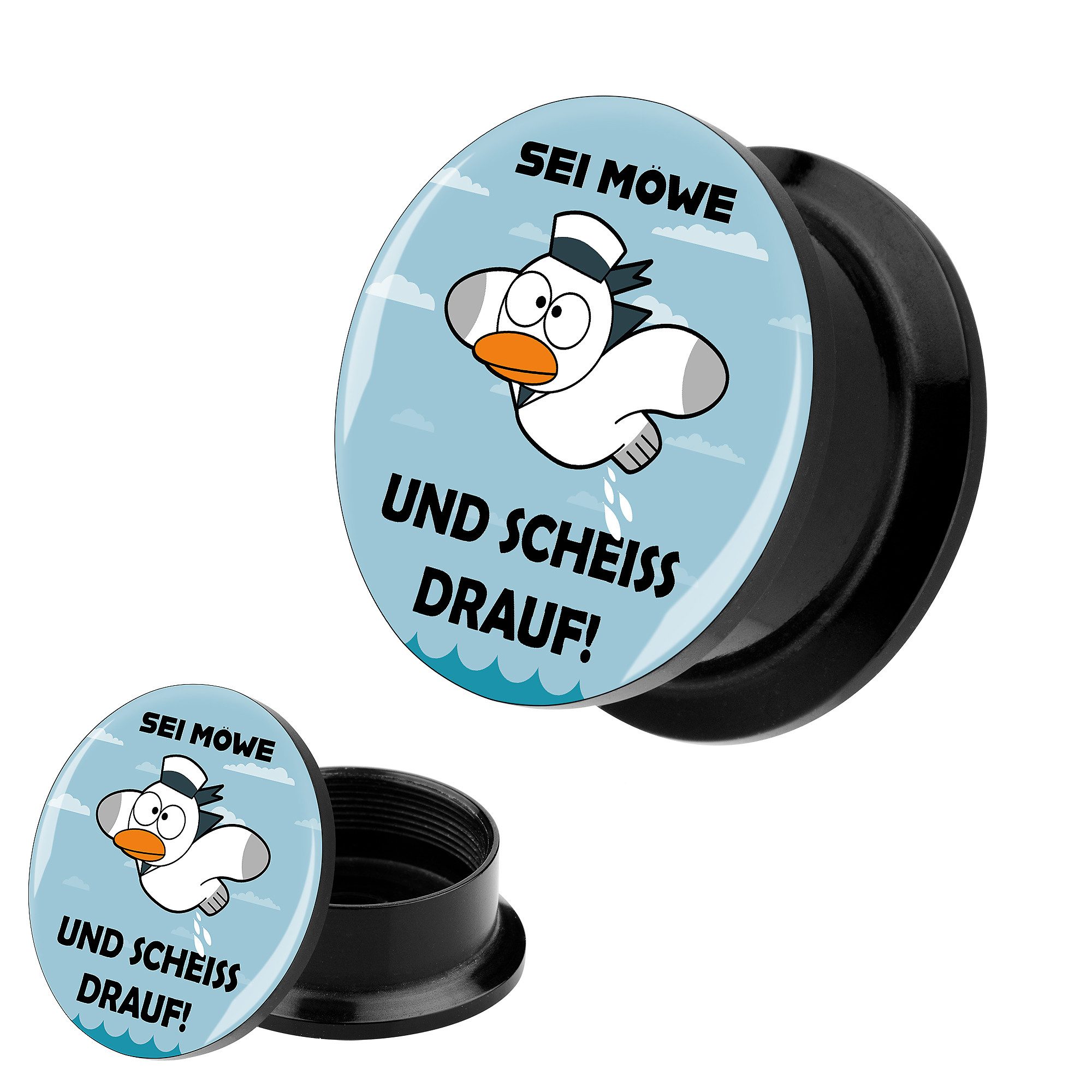 Taffstyle Plug Picture Ohr Tunnel Gewinde Plug Motiv Sei Möwe und Scheiss d günstig online kaufen