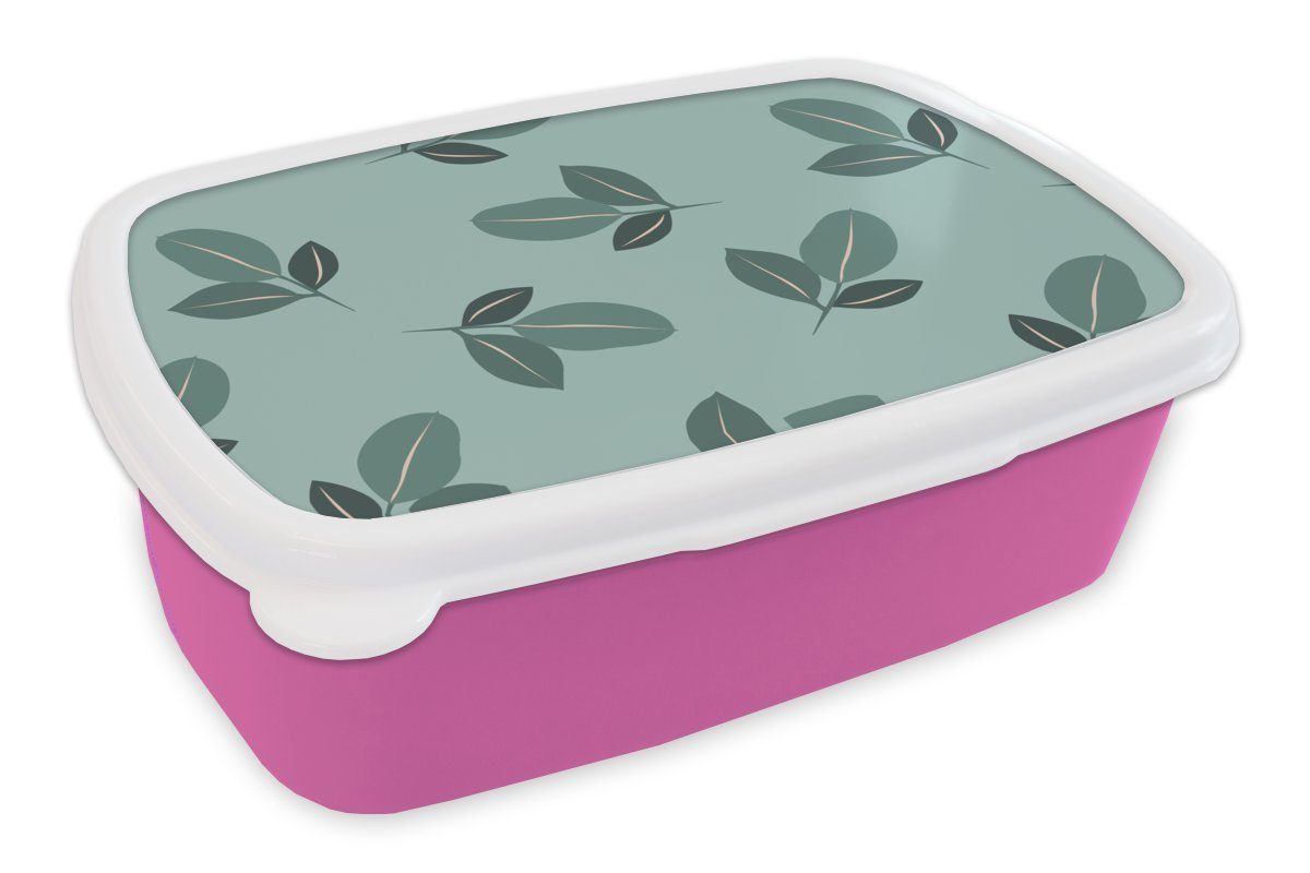 MuchoWow Lunchbox Sommer - Blätter - Muster, Kunststoff, (2-tlg), Brotbox für Erwachsene, Brotdose Kinder, Snackbox, Mädchen, Kunststoff rosa