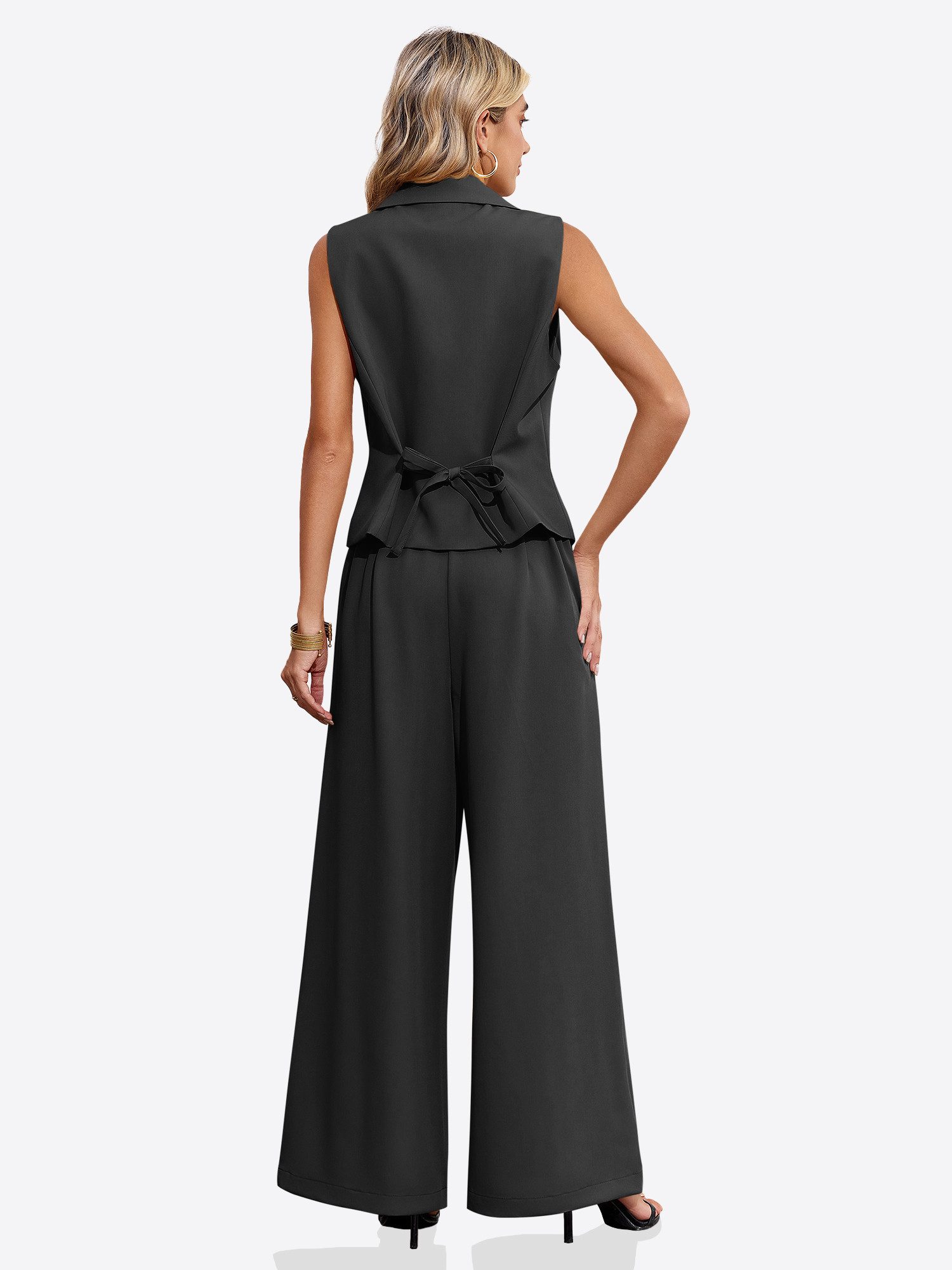 Imily Bela Hosenanzug Damen Sommer Hosenanzug im 2-teiligen Set (Set, 2-tlg., Anzugweste + Weite Hose) mit Kordelzügen