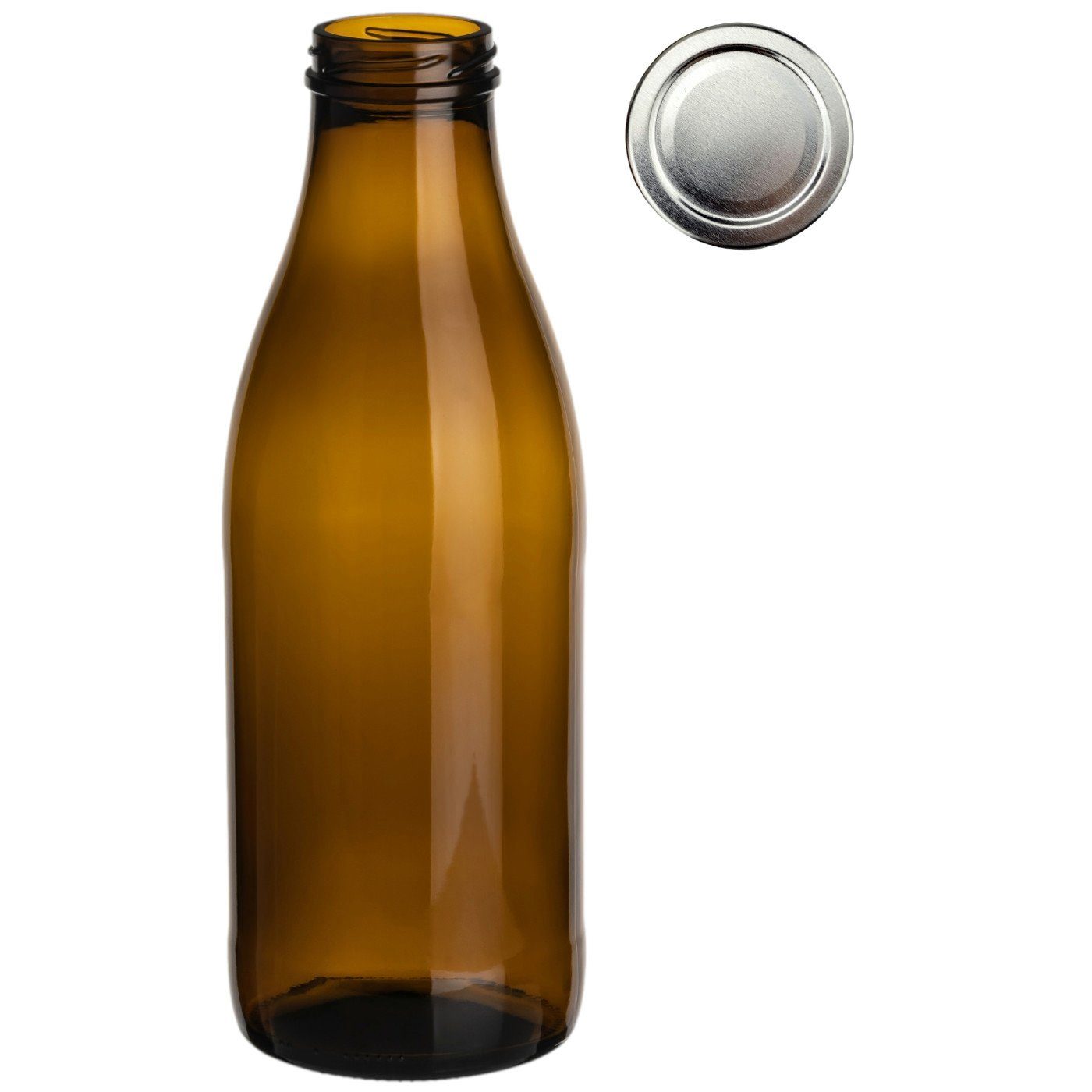 Saftflaschen ml Schraub-Deckel braun/silberfarben l gouveo Glas, Set, 1,0 mit Trinkflasche Große 6er aus - Flasche 1000
