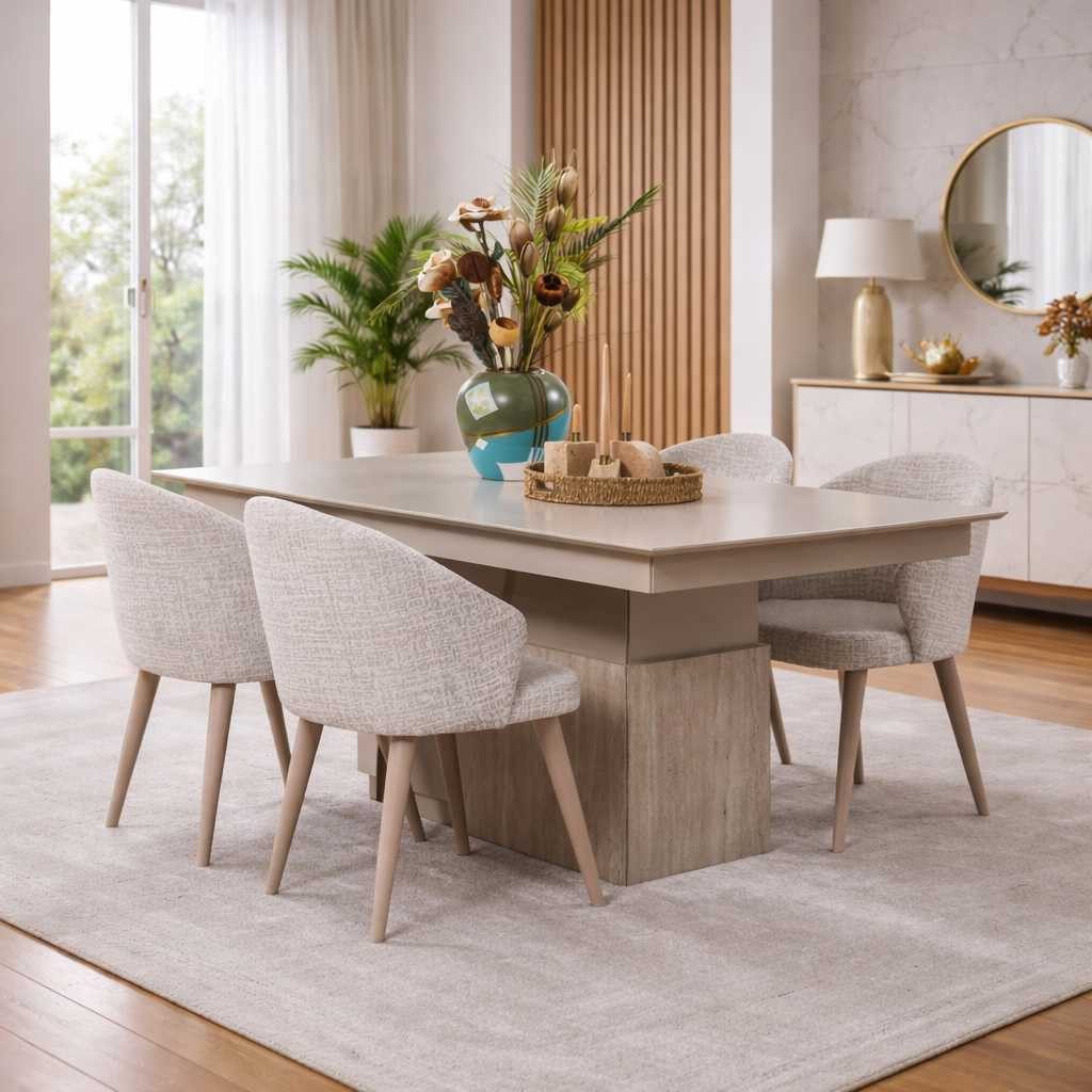 JVmoebel Esstisch Esstisch Stuhl Esszimmer Stil modern Farbe beige neu Holz quadratisch