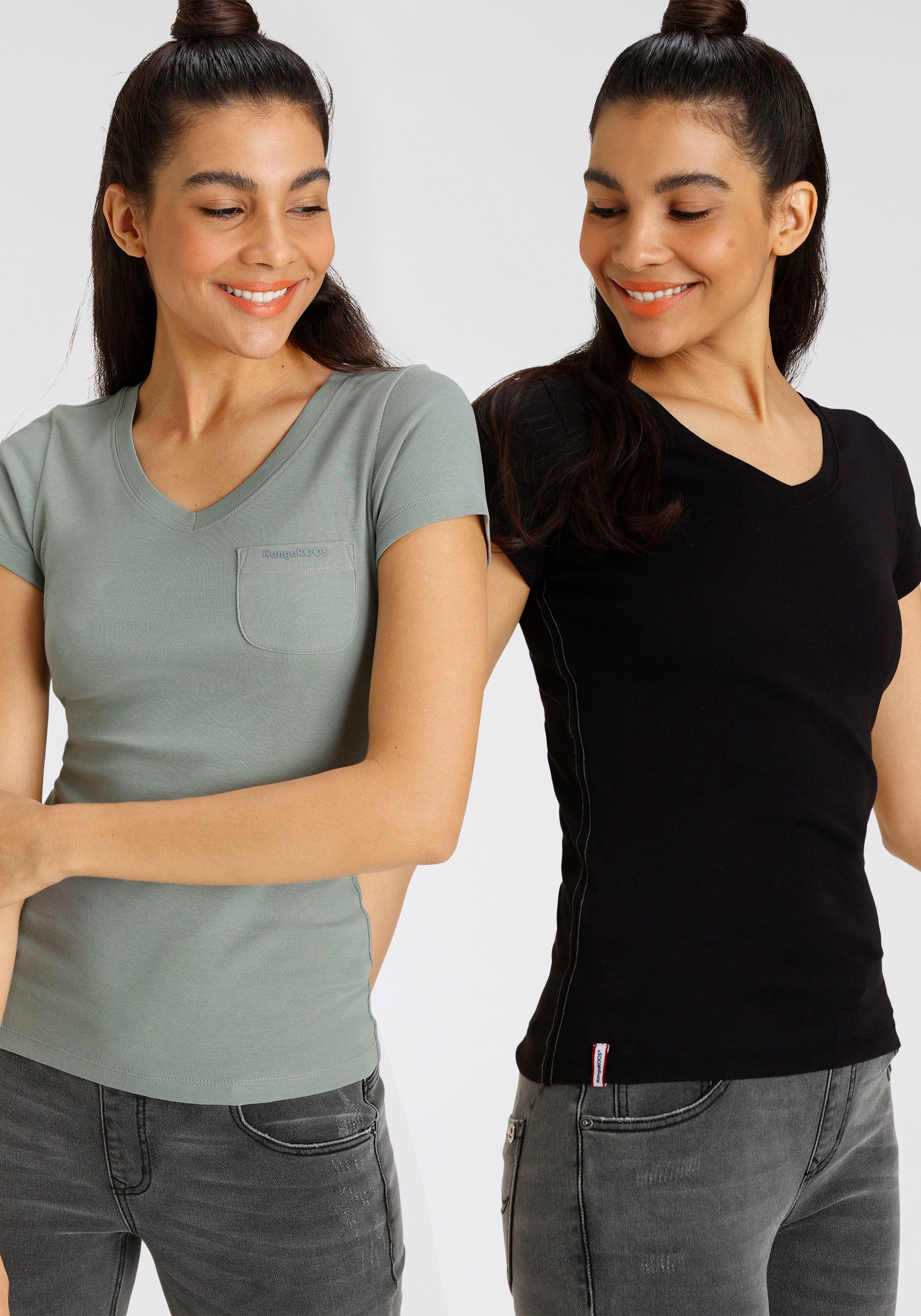 KangaROOS V-Shirt (Spar-Set, 2er-Pack) Kurzarm, figurbetonter Schnitt, aus günstig online kaufen