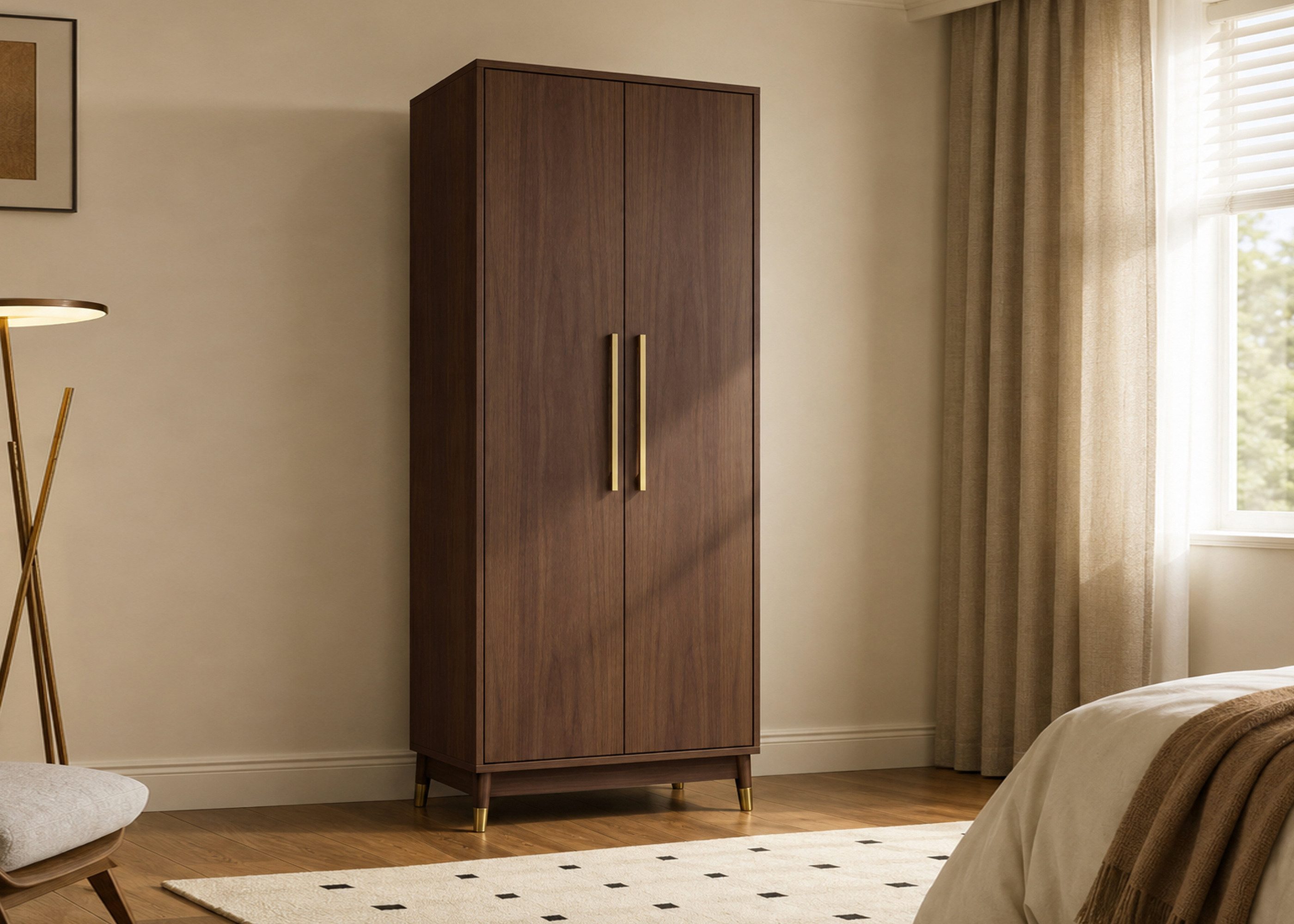 oleyluckidea Kleiderschrank Schlafzimmerschrank mit Schubladen, Garderobenschrank Walnussbraun Breite 80 cm