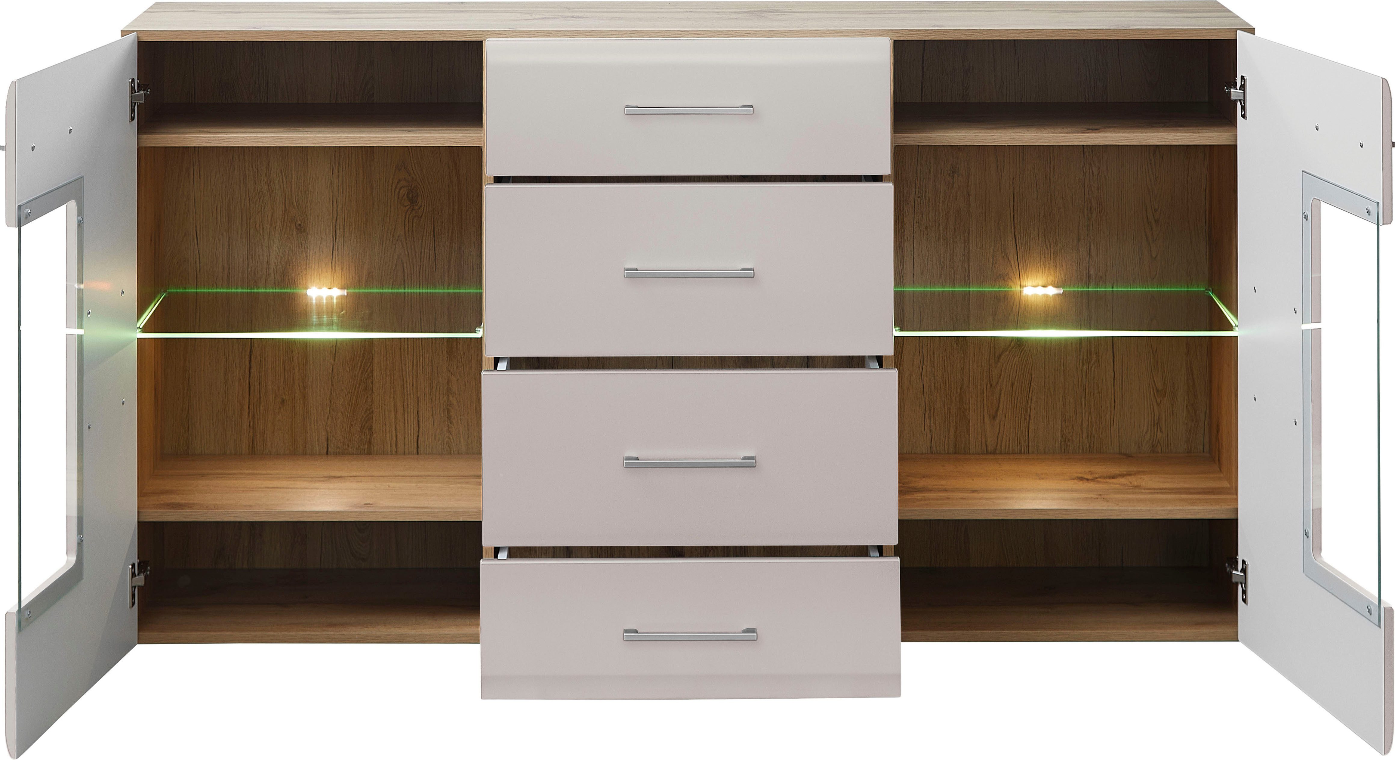 Innostyle Sideboard Sideboard SINFONIE, 170/94/40 cm BxHxT (1 St), 2 türig, 4 Schubkästen, LED-Beleuchtung, Soft-Close