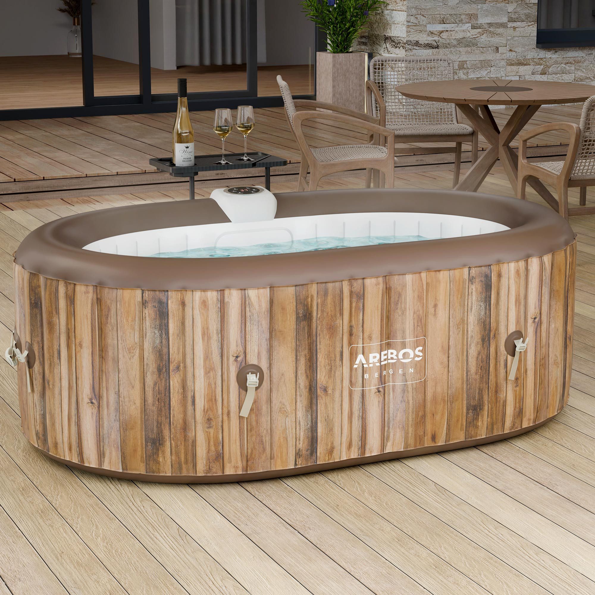 Arebos Whirlpool BERGEN aufblasbar für 2 Personen mit 90 Massagedüsen, (Komplett-Set, 190 x 120 cm), für Outdoor & Indoor