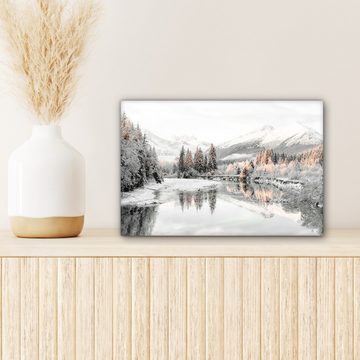 OneMillionCanvasses® Leinwandbild Natur - Winter - Bäume - Berge - Schnee, Weiß, Grau (1 St), Leinwand Bilder Klein, Wand Dekoration 30x20 cm