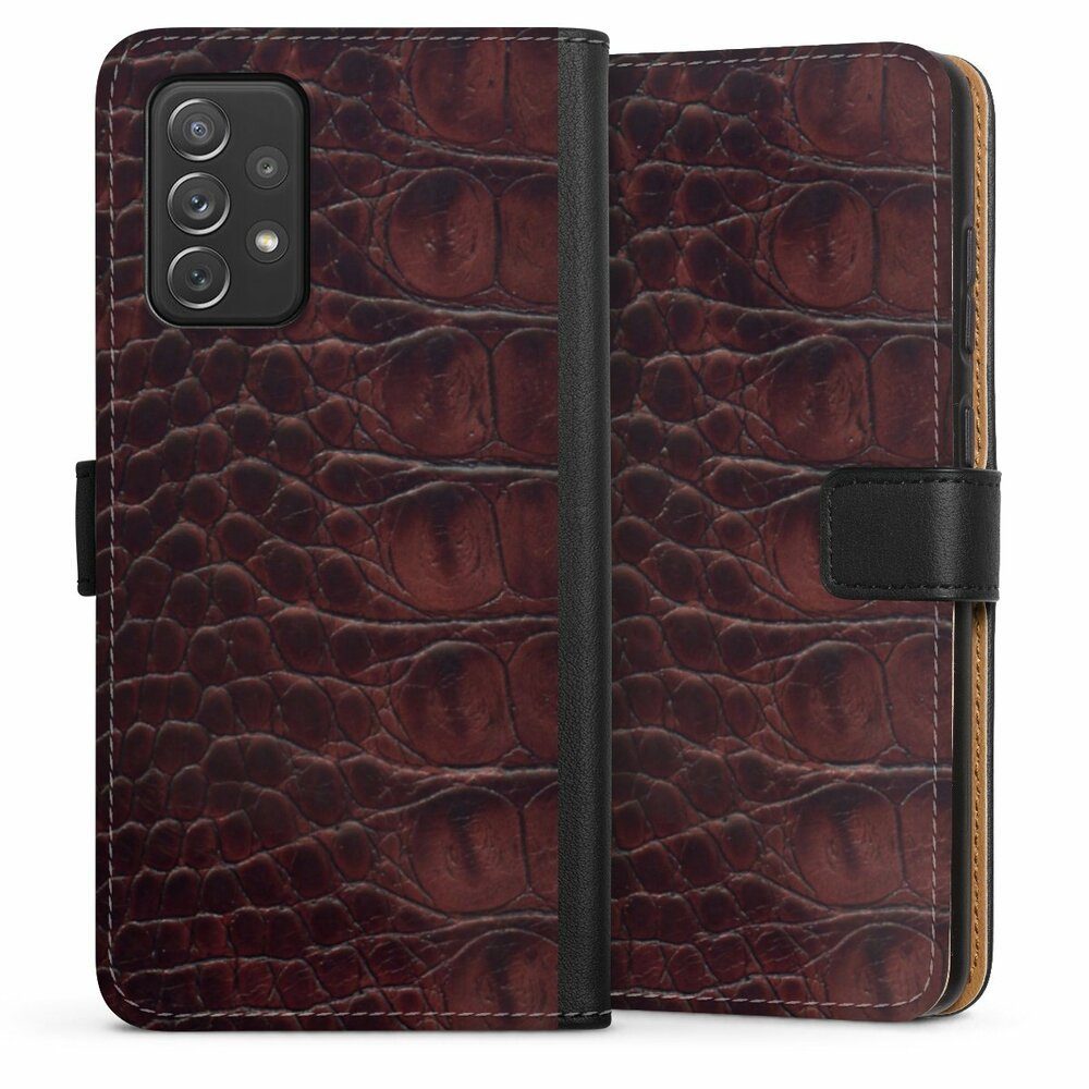 DeinDesign Handyhülle Krokodil Leder Animalprint Croco dark brown, Samsung Galaxy A72 Hülle Handy Flip Case Wallet Cover
