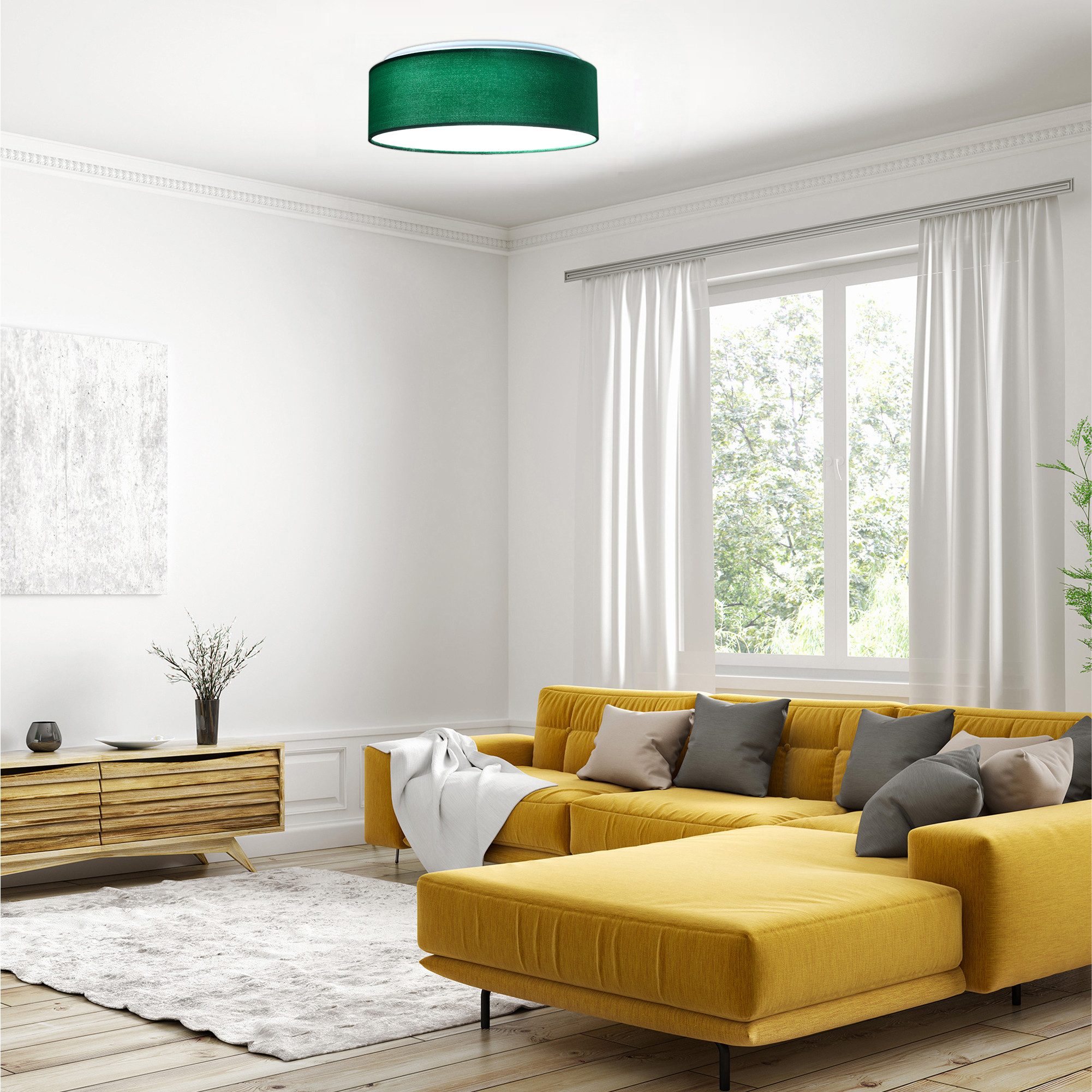 Deckenleuchten LED Deckenleuchte 22W - Rund ∅ 40cm - Design Samt Stoff Grün