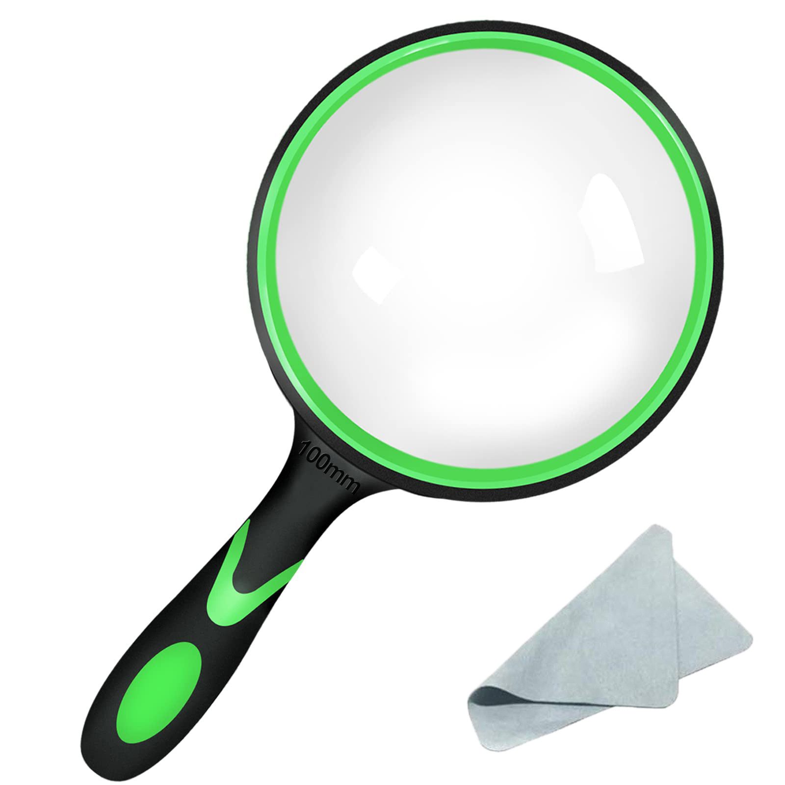 MOPUEA Handlupe Lupe 10 fach 100mm Große HandLupe Leselupe rutschfester Gummigriff, Leselupe Vergrößerungsglas großes Objektiv, erweitertes Sichtfeld, 1-tlg., Robuster, verdickter Rahmen Lesehilfe mit Griff für Senioren Kinder, für Aktivitäten wie Lesen,