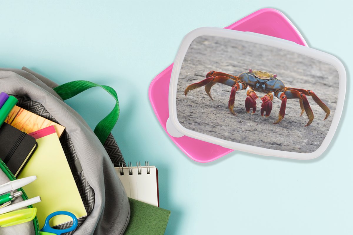 MuchoWow Lunchbox Kinder, Snackbox, Tiere Krabbe, - Mädchen, rosa Kunststoff für - (2-tlg), Strand Brotbox Kunststoff, Erwachsene, Brotdose