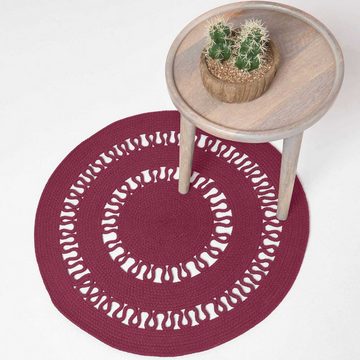 Teppich Geflochtener runder Teppich mit Häkel-Muster, lila/Pflaume, 70 cm, Homescapes, Höhe: 20 mm