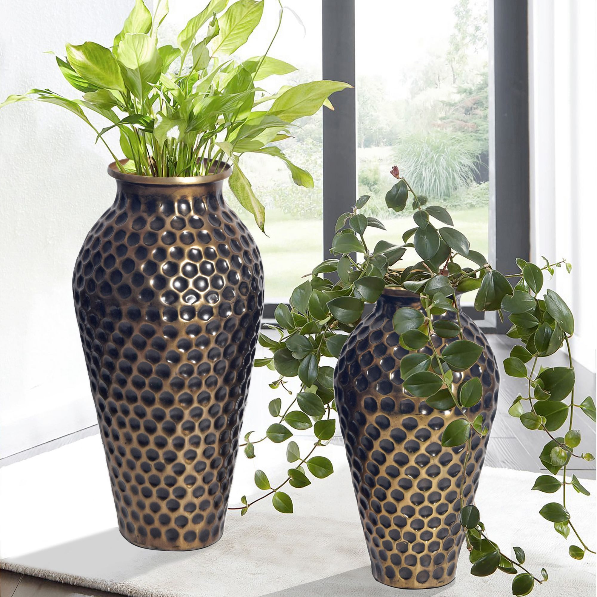 FINEBUY Bodenvase Vase 2er Set Blumenvase Aluminium Amphore Tischvase Rund günstig online kaufen