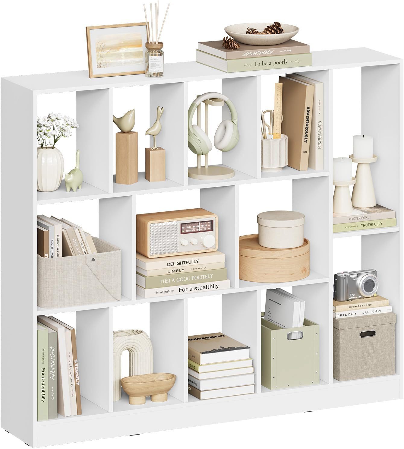 Woltu Bücherregal, Würfelregal mit 13 Fächern horizontal vertikal aufstellbar aus Holz