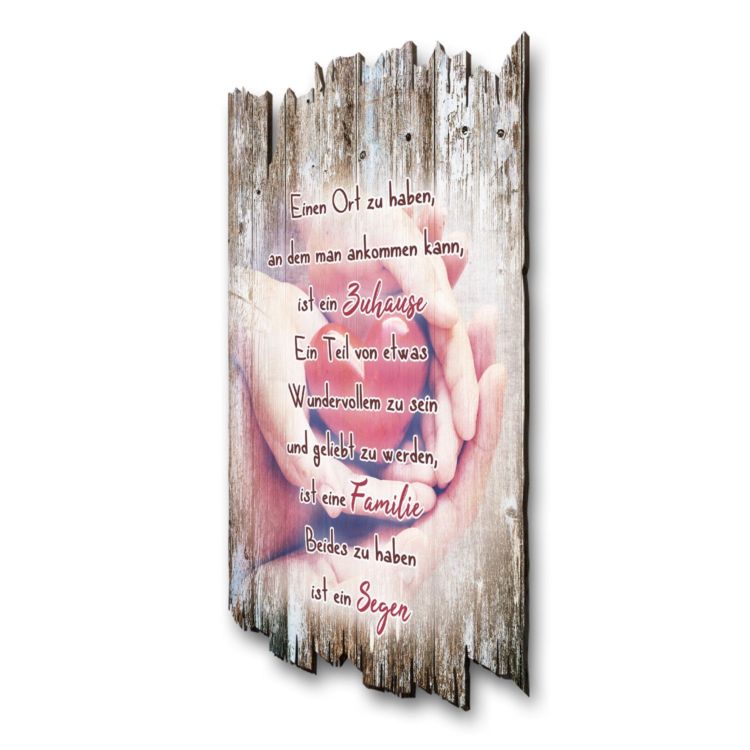 Kreative Feder Holzbild Zuhause Familie Segen, Herz (1 St), mit Spruch & Mo günstig online kaufen