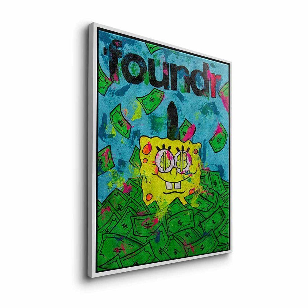 Leinwandbild, blau DOTCOMCANVAS® premium Leinwandbild Rahmen mit Geld Spongebob money Rahmen ohne grün