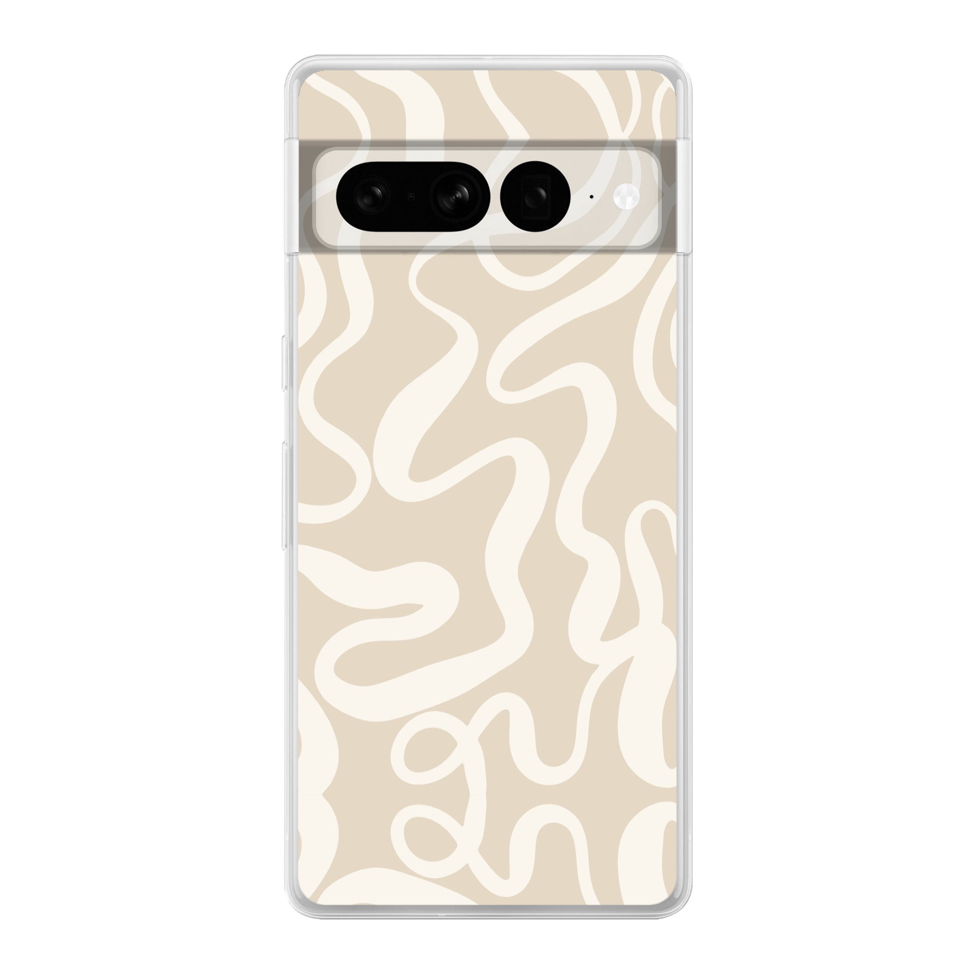 MuchoWow Handyhülle für Google Pixel 7 Pro Linien - Abstrakt - Beige - Weiß - Minimalistis, Phone Case, Silikon, Schutzhülle Dünn