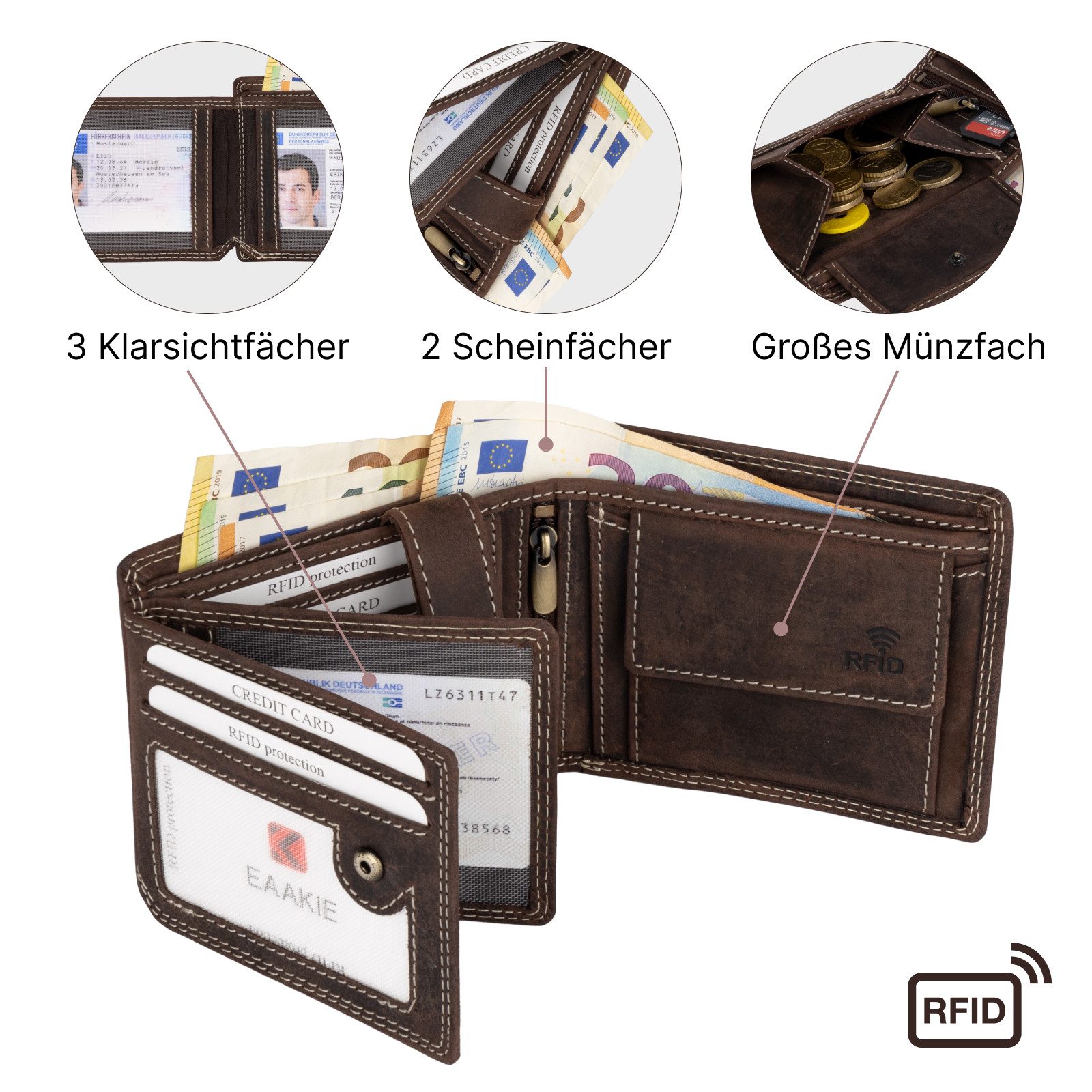 EAAKIE Geldbörse RFID Büffel Echt Leder Geldbörse Portemonnaie Herren mit Motiv, RFID Schutz – Bild 5 von 5