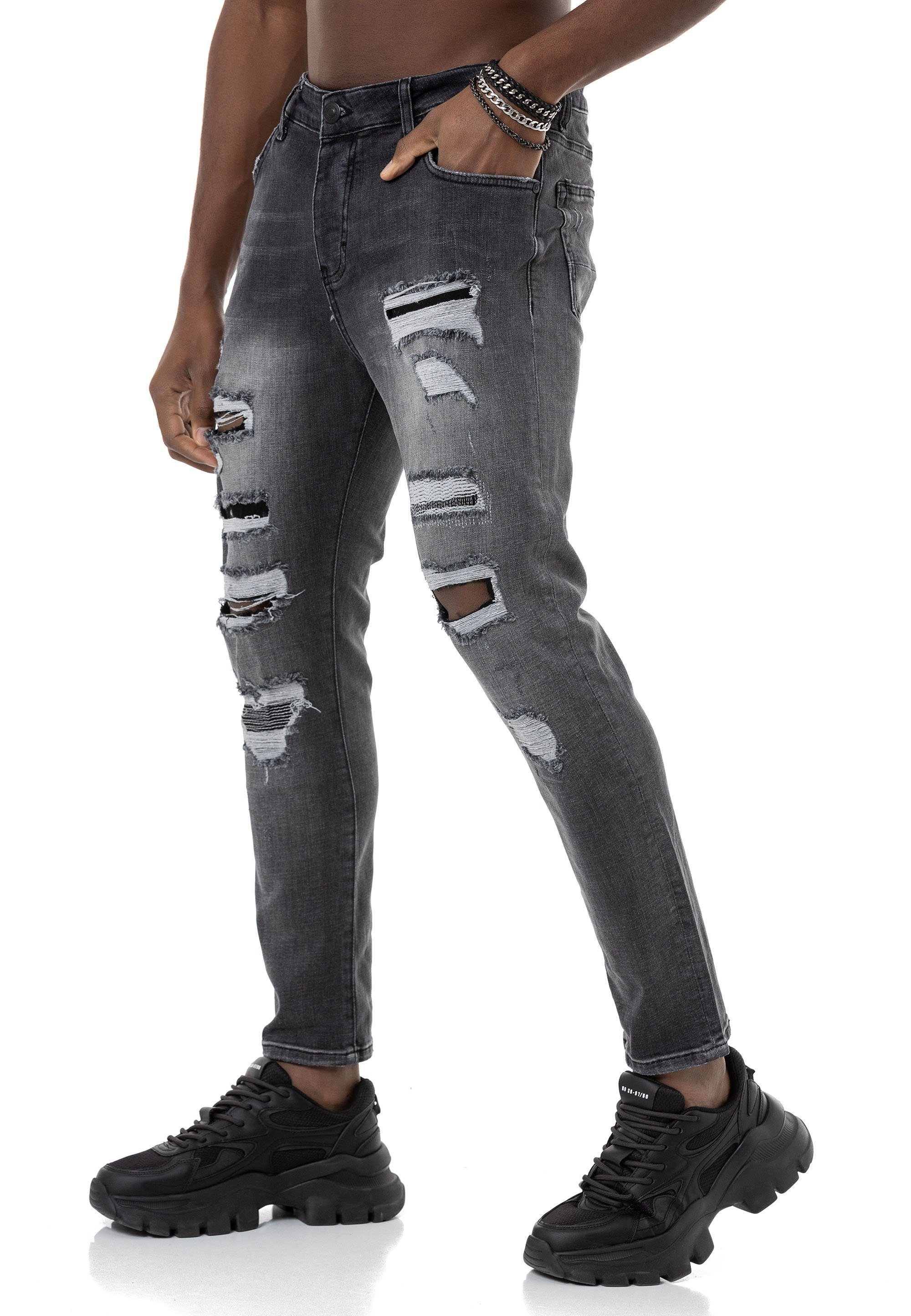 Anthracite Hose lässige RedBridge 5-Pocket-Style Denim Destroyed-Jeans