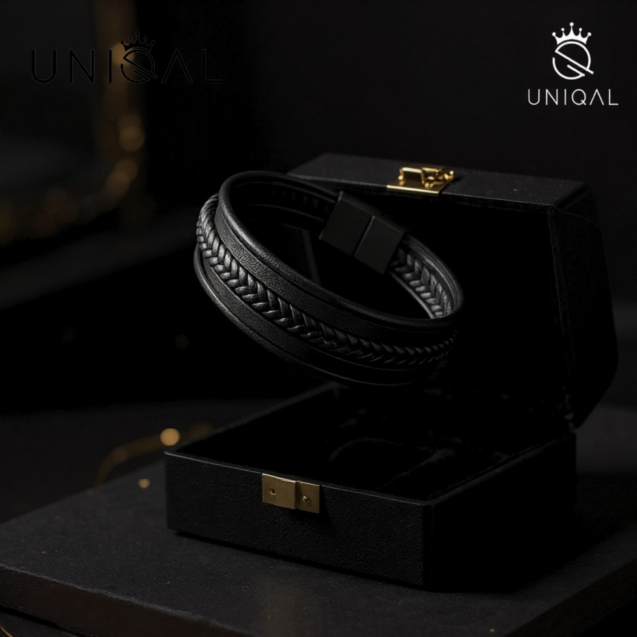 UNIQAL.de Lederarmband VORTEX EDITION – Echtleder, Edelstahl & sicherer Magnetverschluss (Maskuline Linienführung, glänzende Details und anpassbare Größe für jedes Handgelenk), handgefertigt in Deutschland