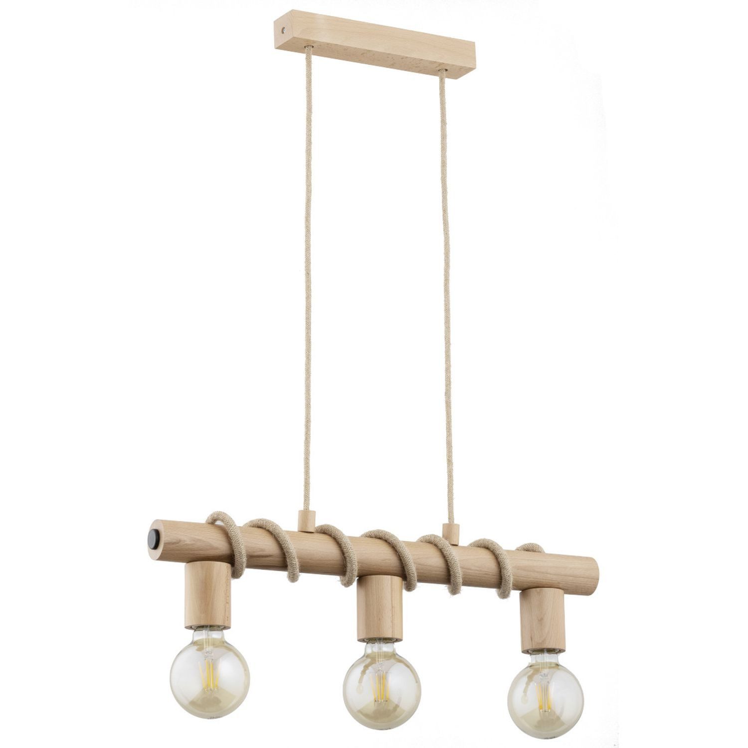 Licht-Erlebnisse Pendelleuchte CAIMO, ohne Leuchtmittel, Holz E27 H: max. 75 cm Natur 3-flammig länglich Skandinavisch