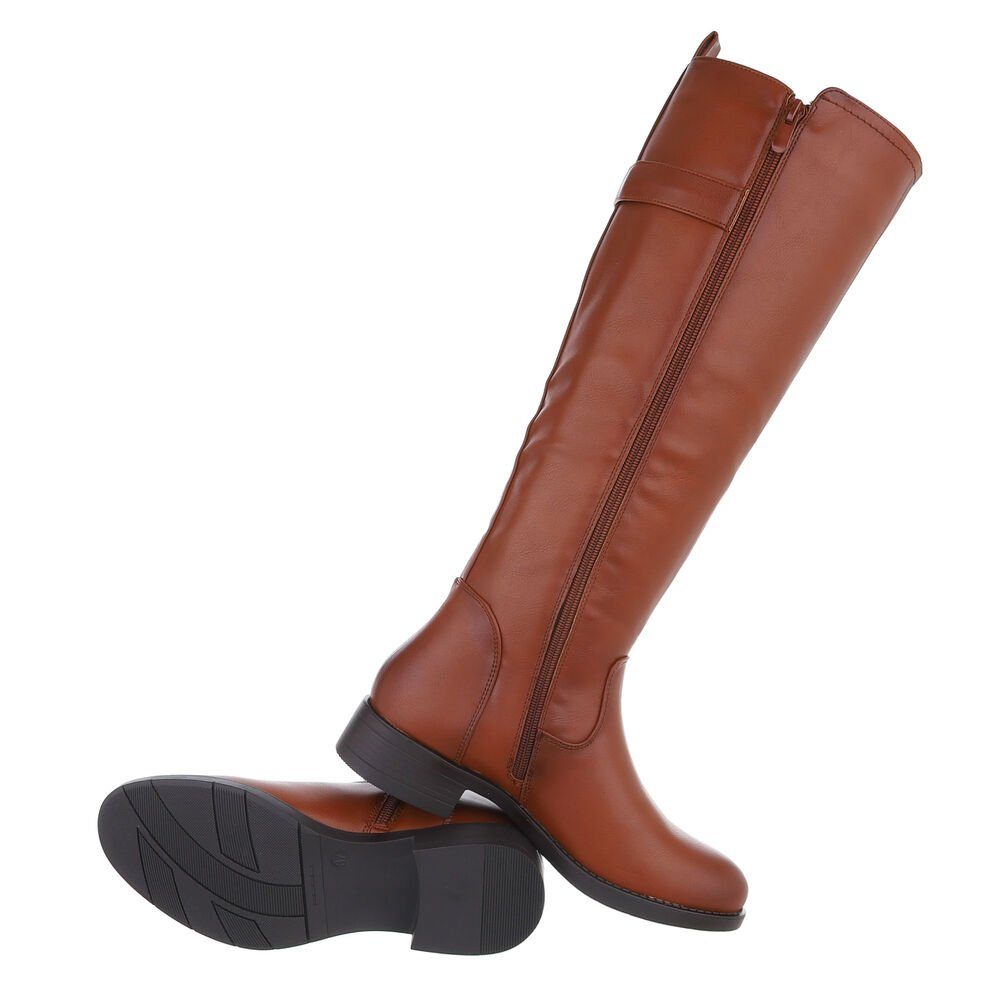 Blockabsatz Stiefel in Ital-Design Damen Camel Flache Stiefel Freizeit