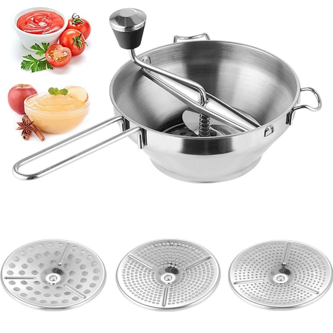 MC Star Passiersieb Passiergerät aus Edelstahl mit 3X Siebeinsatz passiermühle für Suppe, Edelstahl