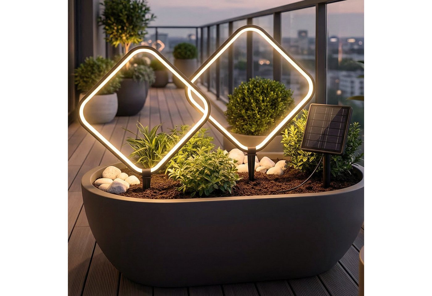 Arnusa LED Solarleuchte Solar Gartenstecker modern Aluminium Wegeleuchte Erdspieß warmweiß, LED fest integriert, warmweiß, Gartenbeleuchtung für Beete, Balkon und Blumenkübel