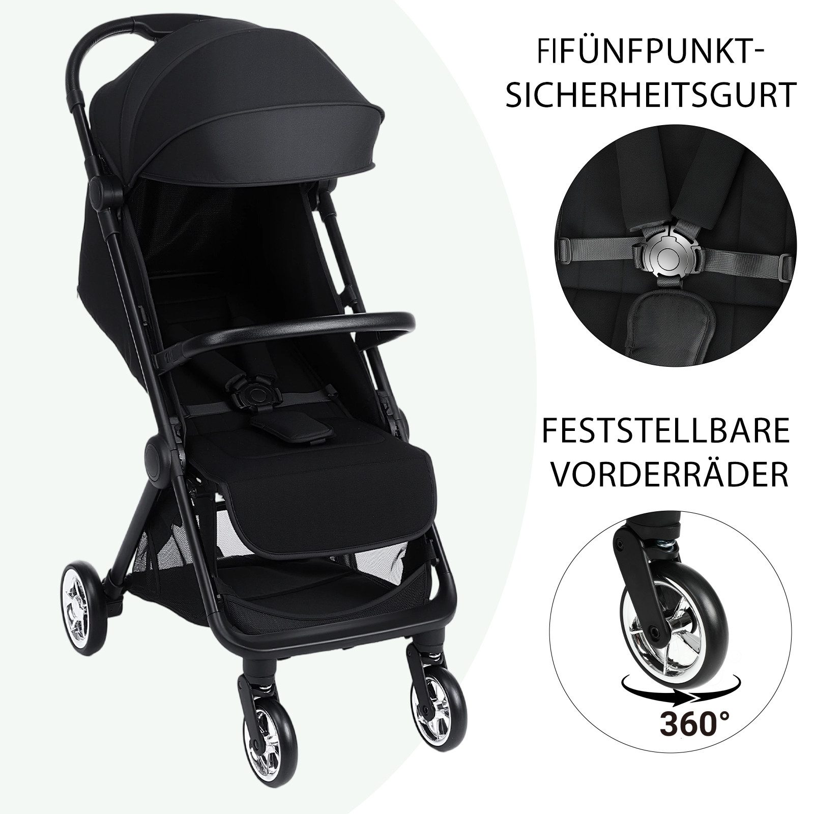 oyajia Kinder-Buggy Reisebuggy, kompakt faltbar, 0–4 Jahre, (Stadt-Buggy, Reisebuggy, faltbar), Zusammenklappen mit einer Hand, Liegeposition