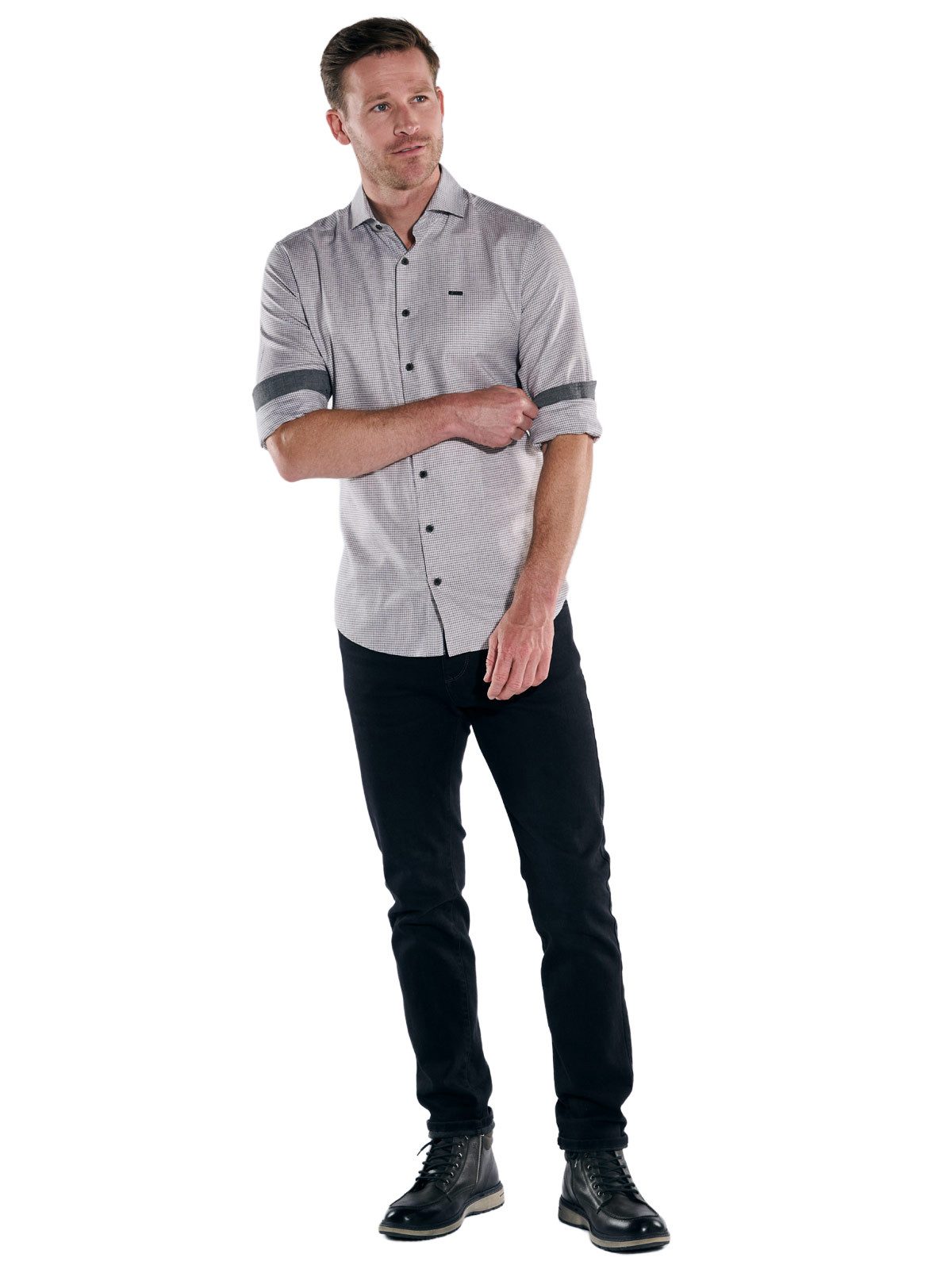 Engbers Langarmhemd Herren Hemd mit Hahnentrittmuster, Beige