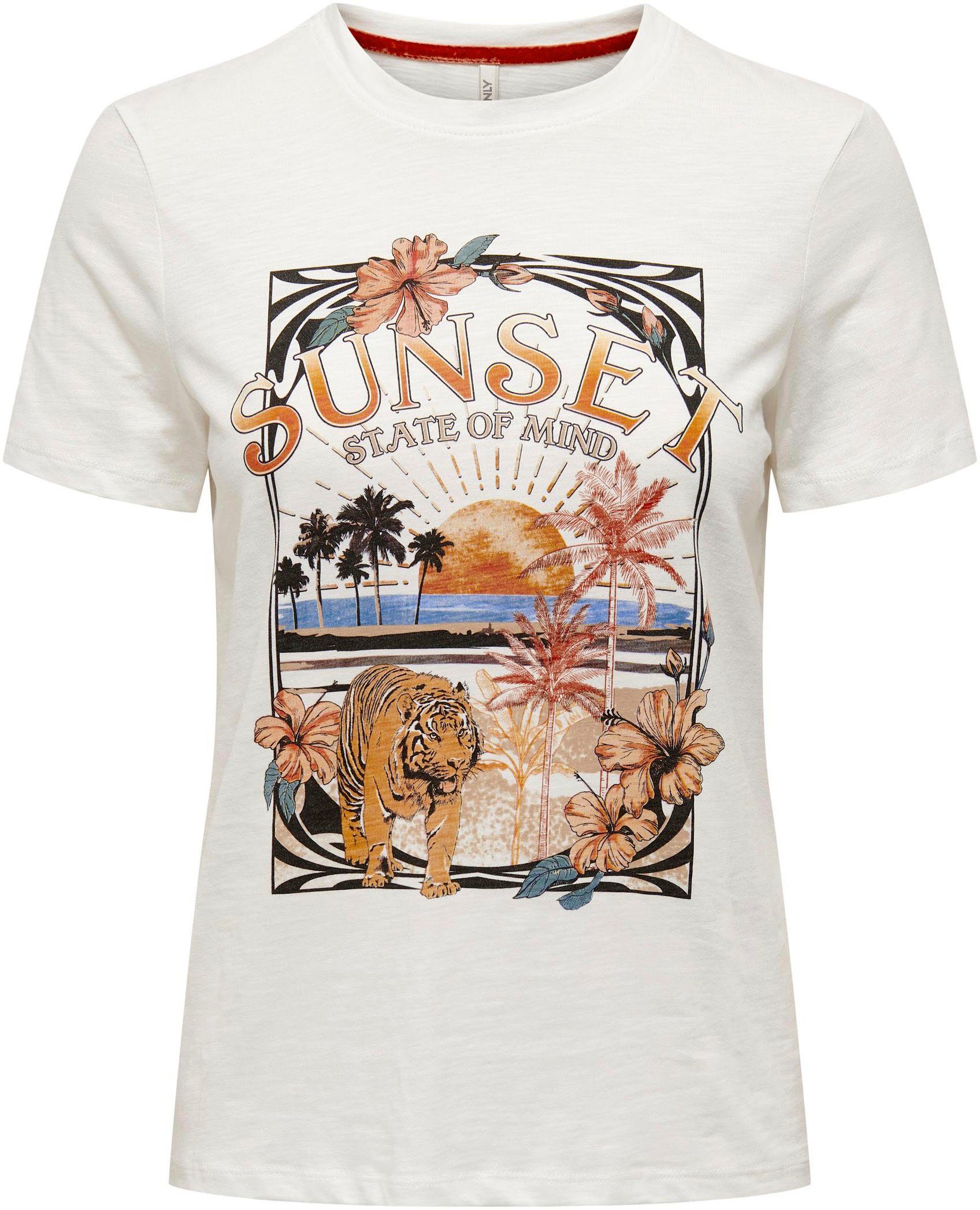 ONLY Rundhalsshirt TIGER BOX REG ONLFELIA S/S TOP PALM JRS