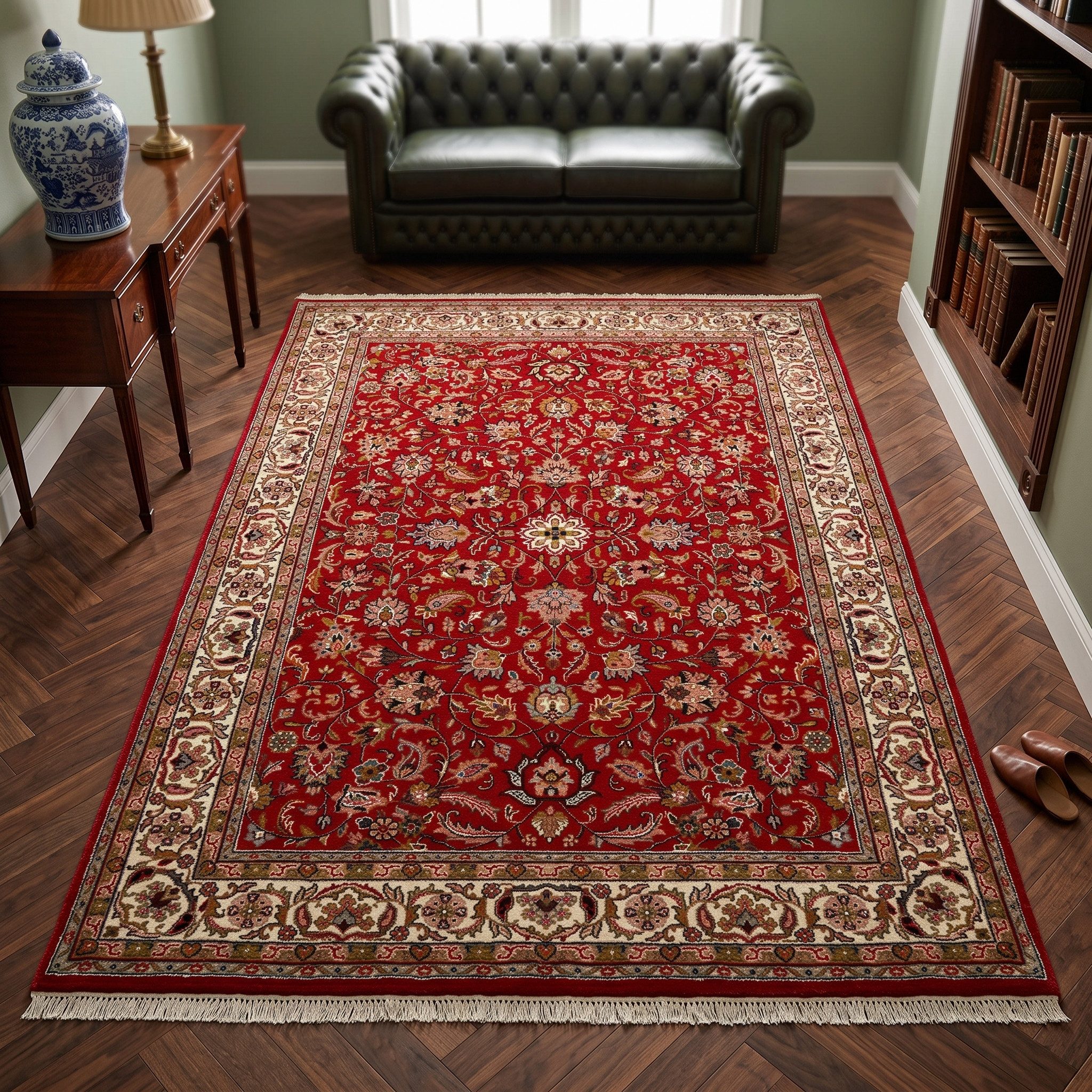 THEKO Orientteppich Benares Isfahan, handgeknüpft, rechteckig, Höhe: 12 mm, reine Wolle, mit Fransen, Wohnzimmer