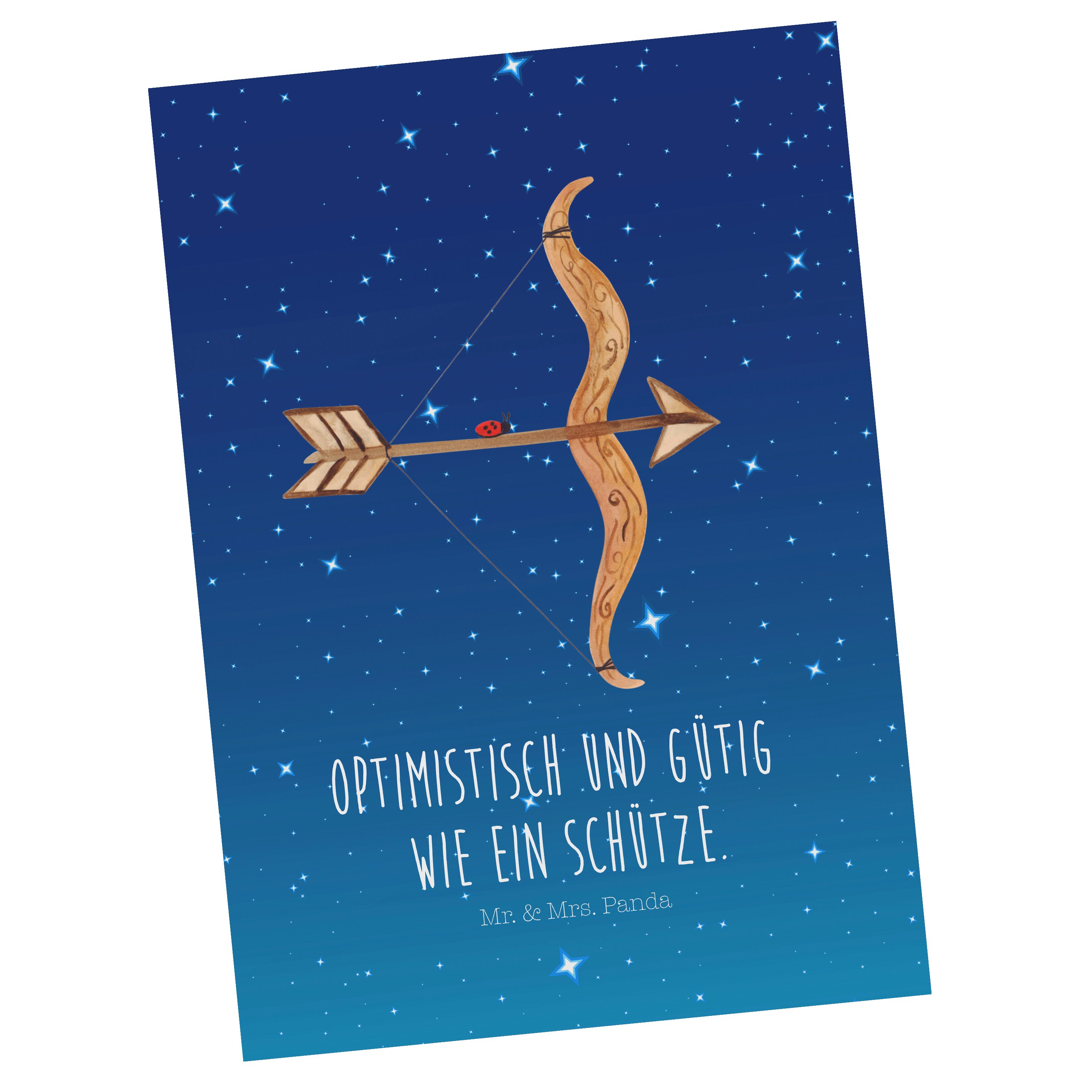 Mr. & Mrs. Panda Postkarte Sternzeichen Schütze - Sternenhimmel Blau - Geschenk, Geschenkkarte