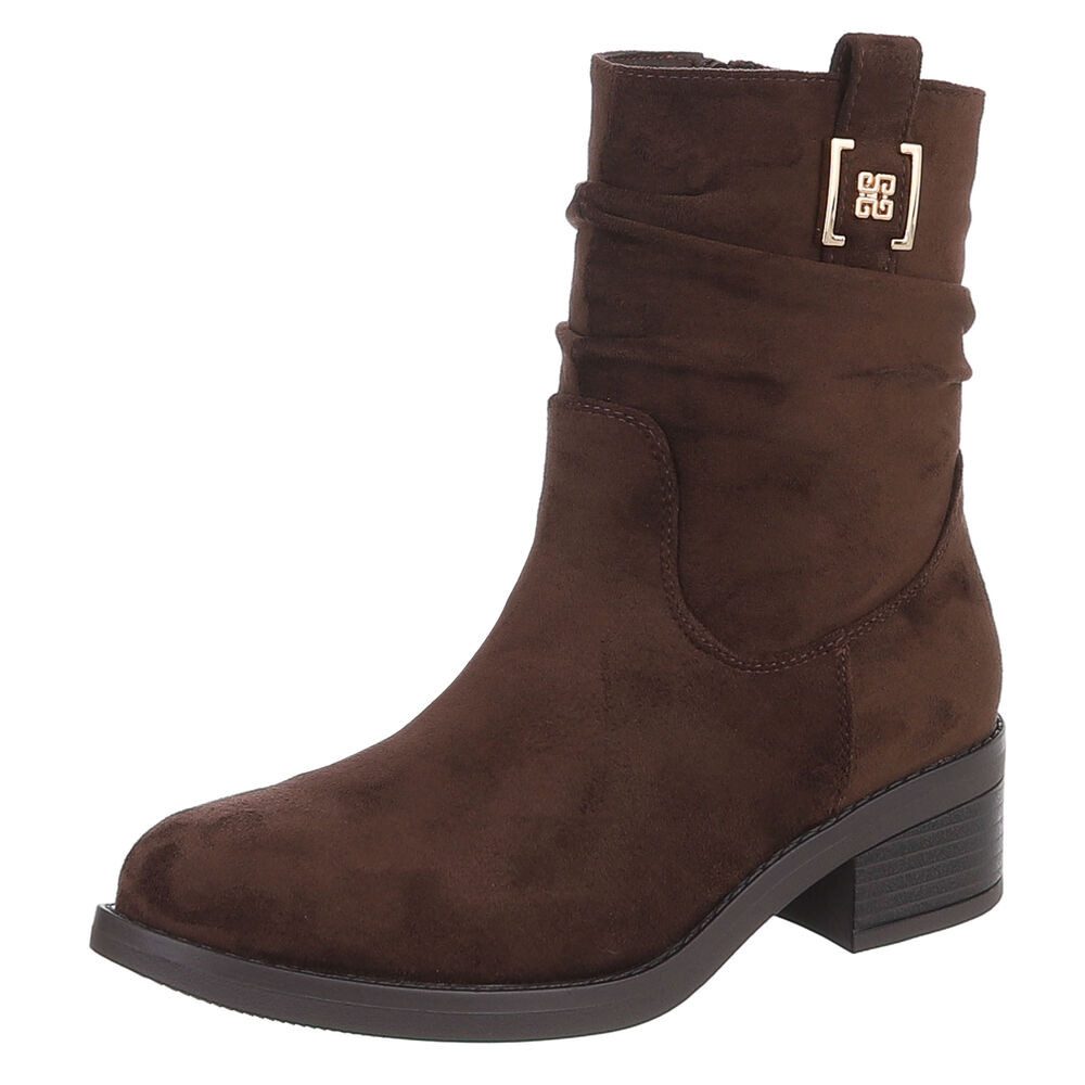 Ital-Design Damen Stiefelette mit Blockabsatz und Reißverschluss Stiefelette (92355161) Blockabsatz Stiefeletten in Braun