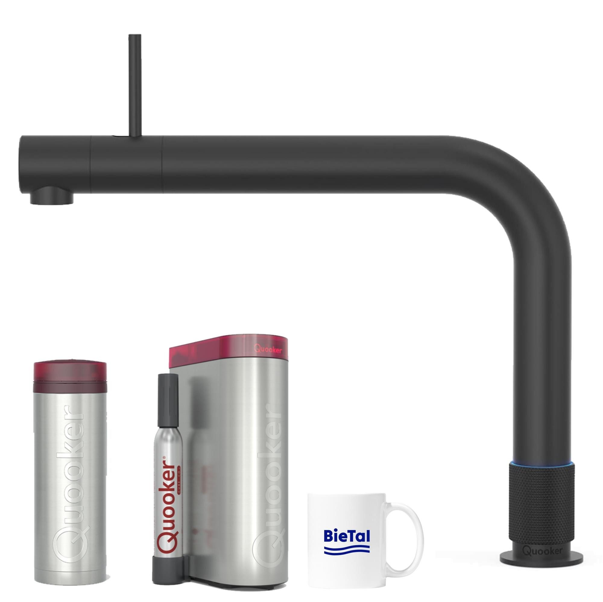 QUOOKER Wassersprudler Quooker Wasserhahn mit PRO3 Heißwasser & CUBE für Sprudelwasser Wasser, (4-tlg), mit BieTal Trinktasse