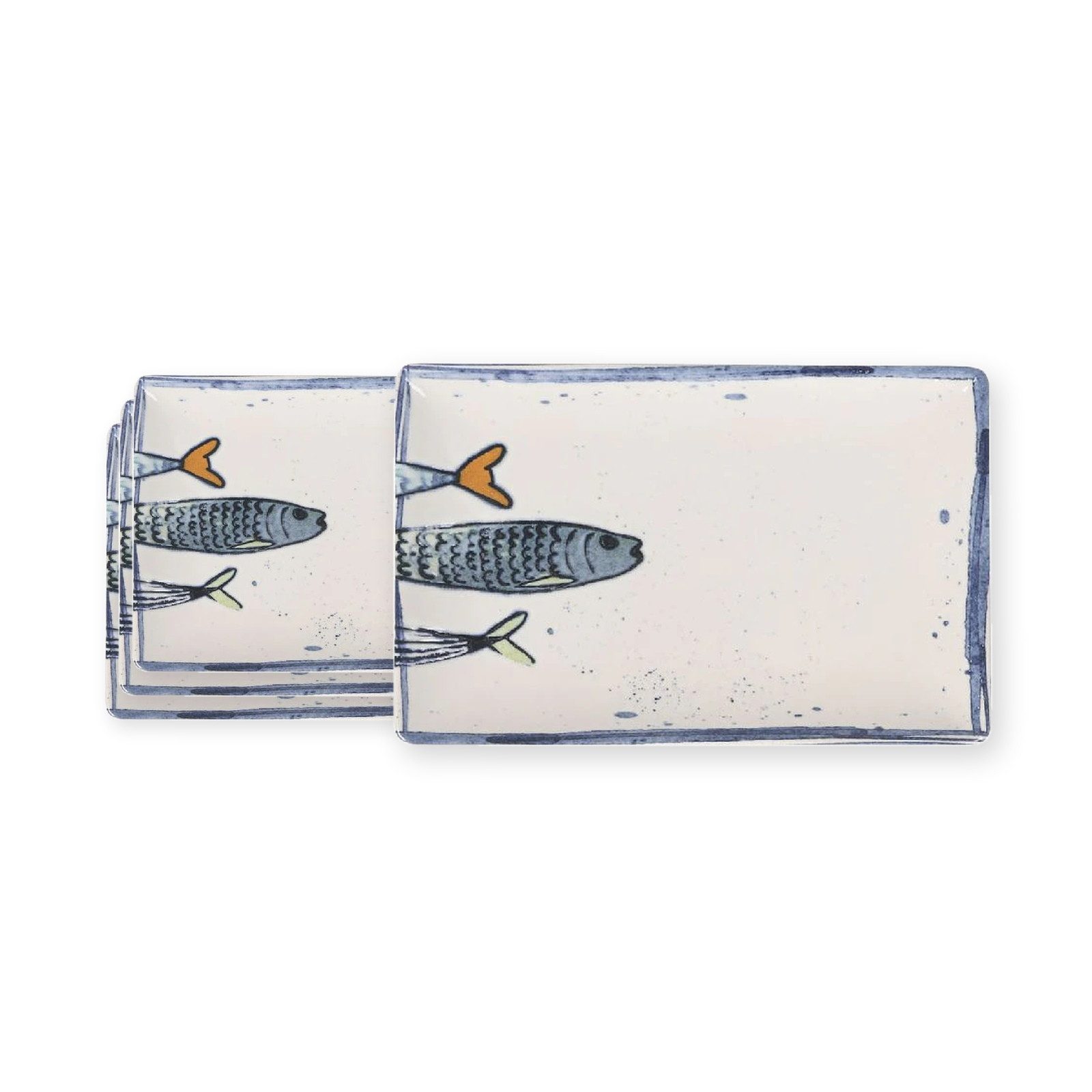 WestCraft Speiseteller Teller mediterran Sardinen-Motiv 2.0, Maritime Servierplatte 20x13cm, (4 St), 4er Set, hochwertig und robust - langlebig und vielseitig einsetzbar