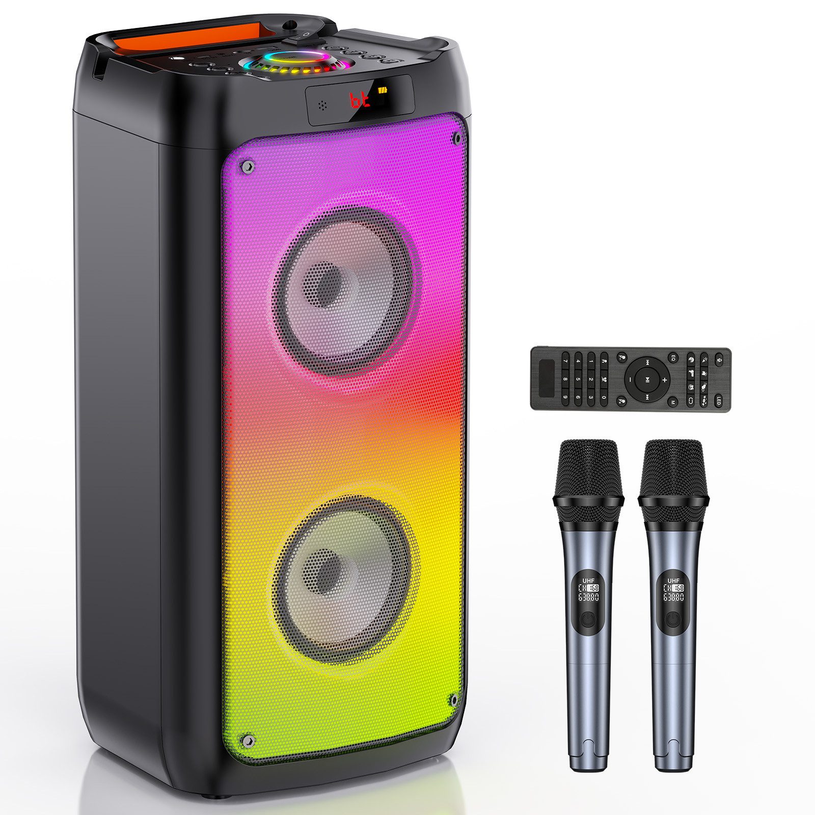 JYX Party-Lautsprecher, Bluetooth-Lautsprecher Lautsprecher (mit 2 Mikrofonen, zwei 4-Zoll-Subwoofern für tiefe Bässe)