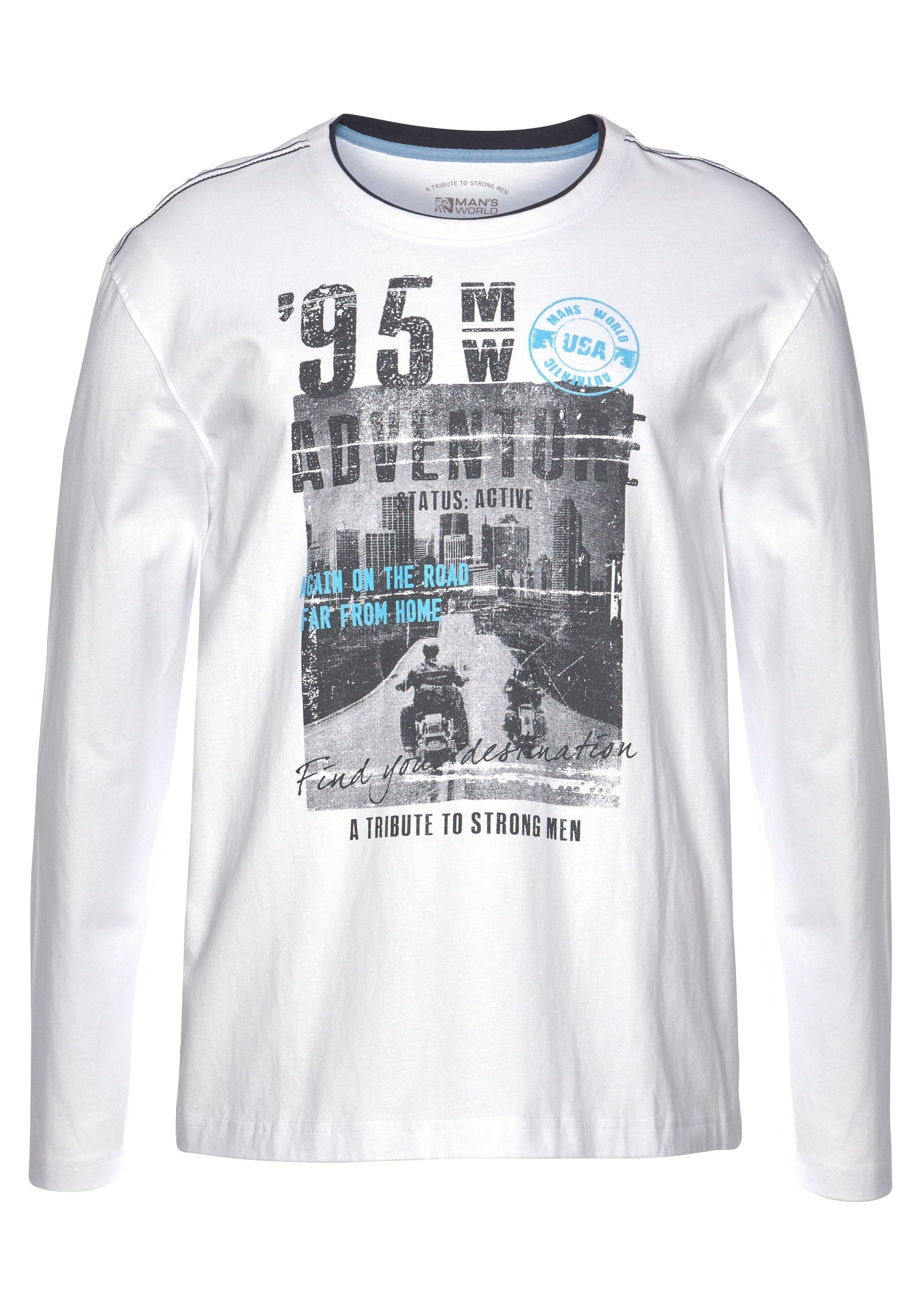 Man's World Langarmshirt langärmelige, bedruckt, Rundhalsausschnitt, aus Baumwolle