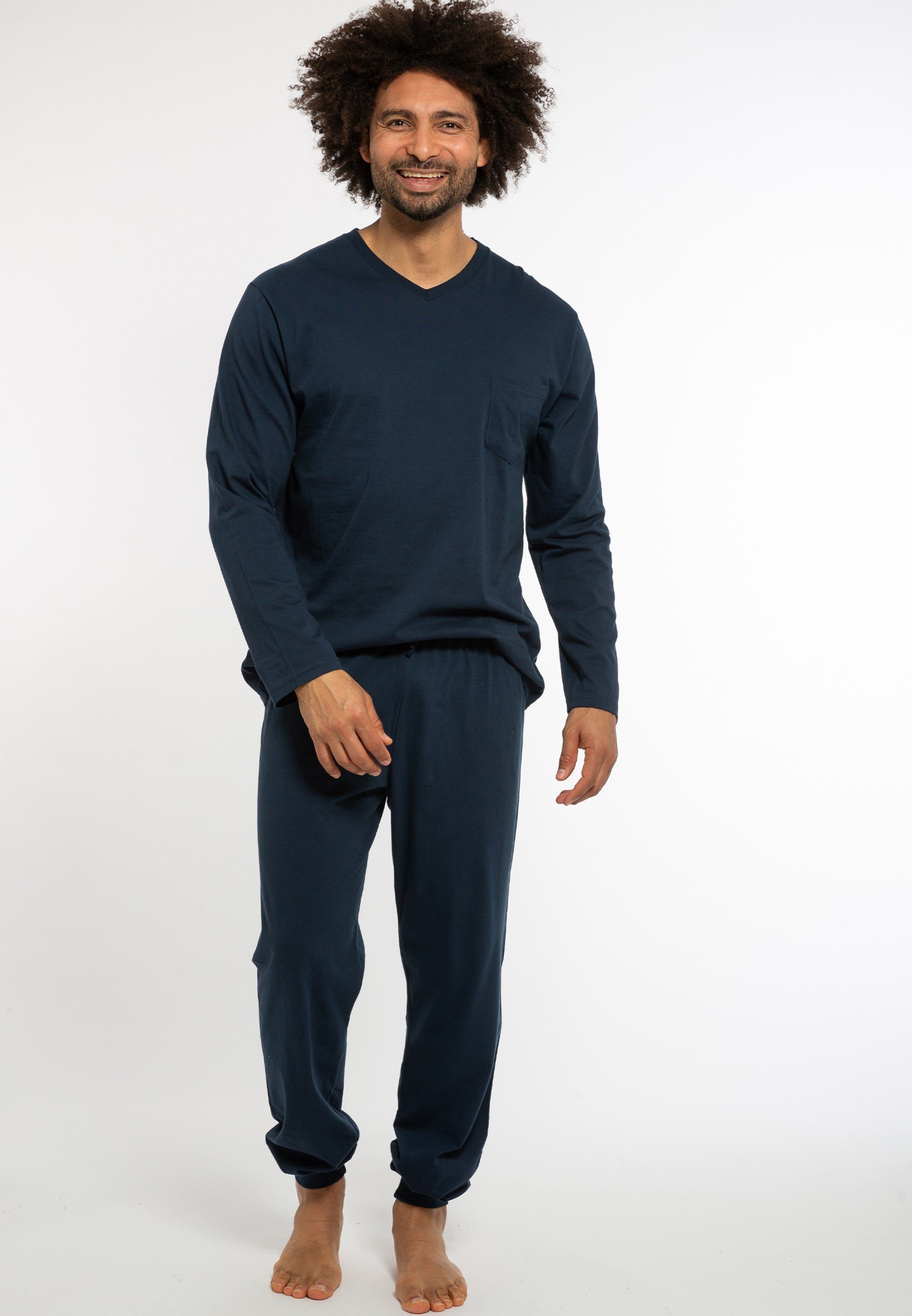 Ammann Pyjama Organic Cotton (Set, 2 tlg) Schlafanzug - Baumwolle - Aus 100% Bio Baumwolle Dunkelblau