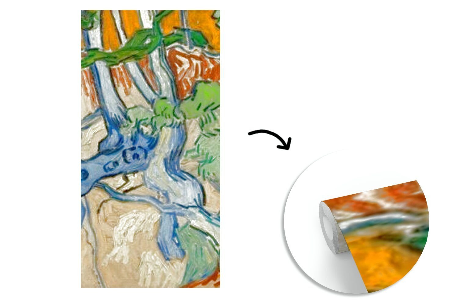 Gogh, St), Fototapete van Küche, Schlafzimmer für MuchoWow (2 Vincent bedruckt, Matt, Vliestapete - Baumwurzeln Wohnzimmer Fototapete