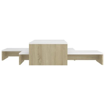 furnicato Couchtisch Satztisch-Set Weiß und Sonoma-Eiche 100x100x26,5 cm