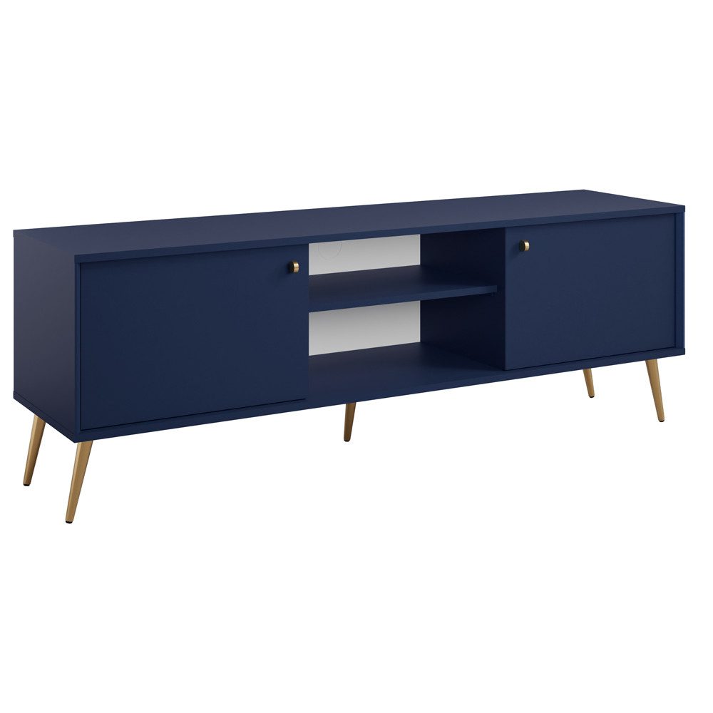 Lomadox Lowboard RIPLEY-166, 158 cm, blau, Griffe und Füße goldfarben, 2 Türen