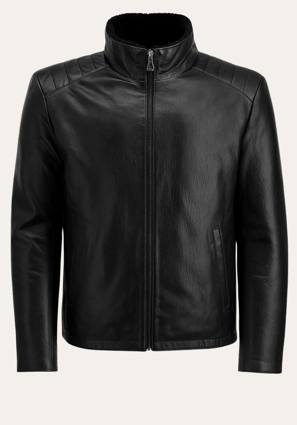 Hollert Winterjacke Jacke Victor - Edles Glattleder & Shearling Lammfell Schwarz