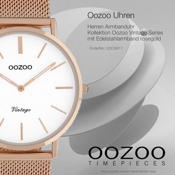 OOZOO Quarzuhr Oozoo Herren-Uhr rosegold, (Analoguhr), Herrenuhr rund, groß (ca. 40mm) Edelstahlarmband, Fashion-Style