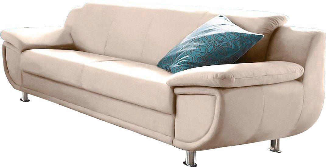 TRENDMANUFAKTUR 3-Sitzer Rondo, Breite 207 cm, breite Armlehnen, Füße chromfarben, wahlweise mit Federkern, pflegeleichte Bezügen, Unser Dauertiefpreis
