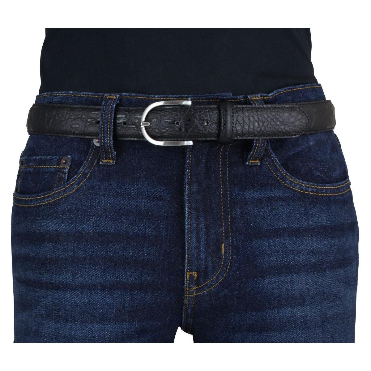 BELTINGER Ledergürtel Damen-Gürtel mit 30mm - Damen Weiß, Leder-Gürtel cm für Silber Krokoprägung Kroko 3