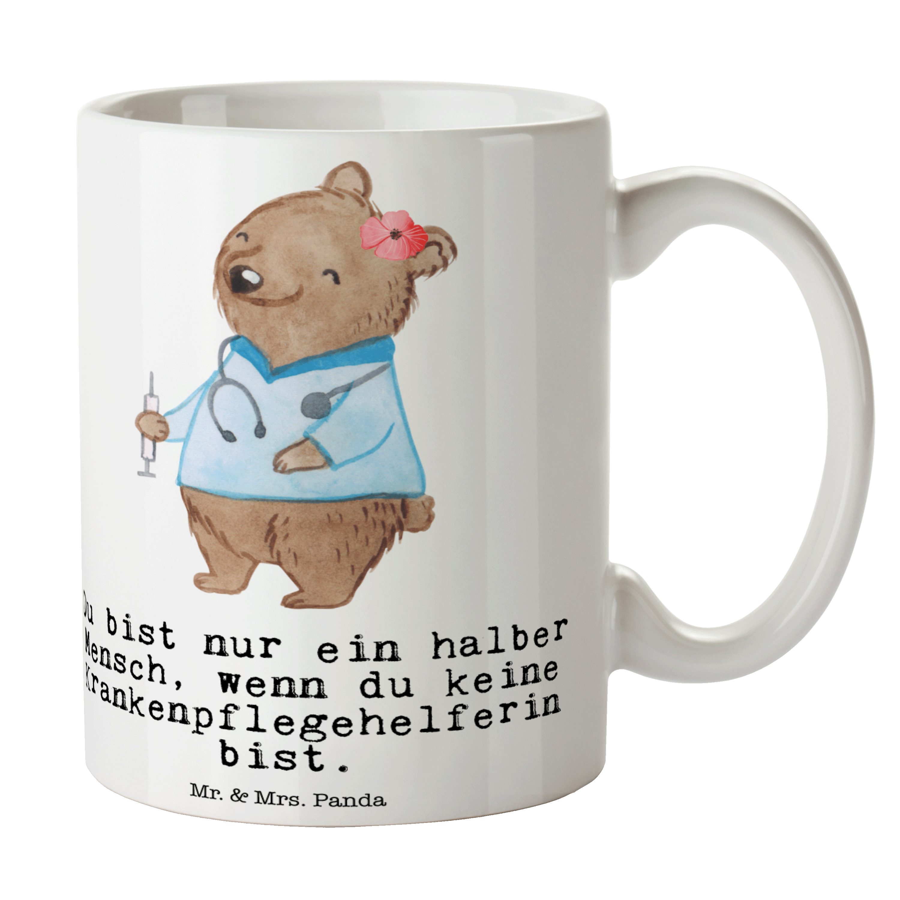 Mr. & Mrs. Panda Tasse Krankenpflegehelferin mit Herz - Weiß - Geschenk, Kaffeetasse, Pflege, Keramik