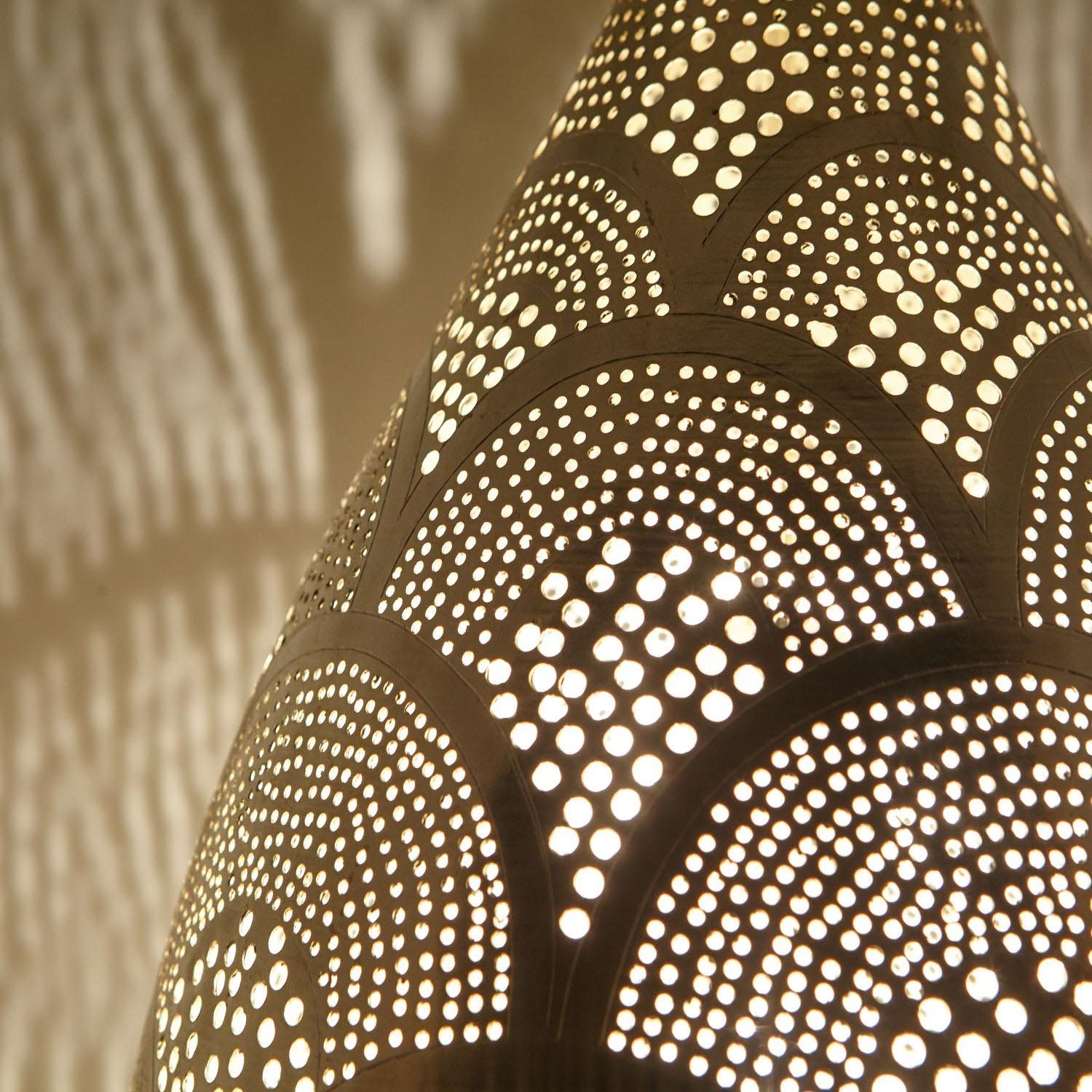 Casa Moro Deckenleuchten Marokkanische Lampe Naouma Samak D20 versilberte Messinglampe, ohne Leuchtmittel, Handgefertigt Silber Lampe Leuchte EL2195