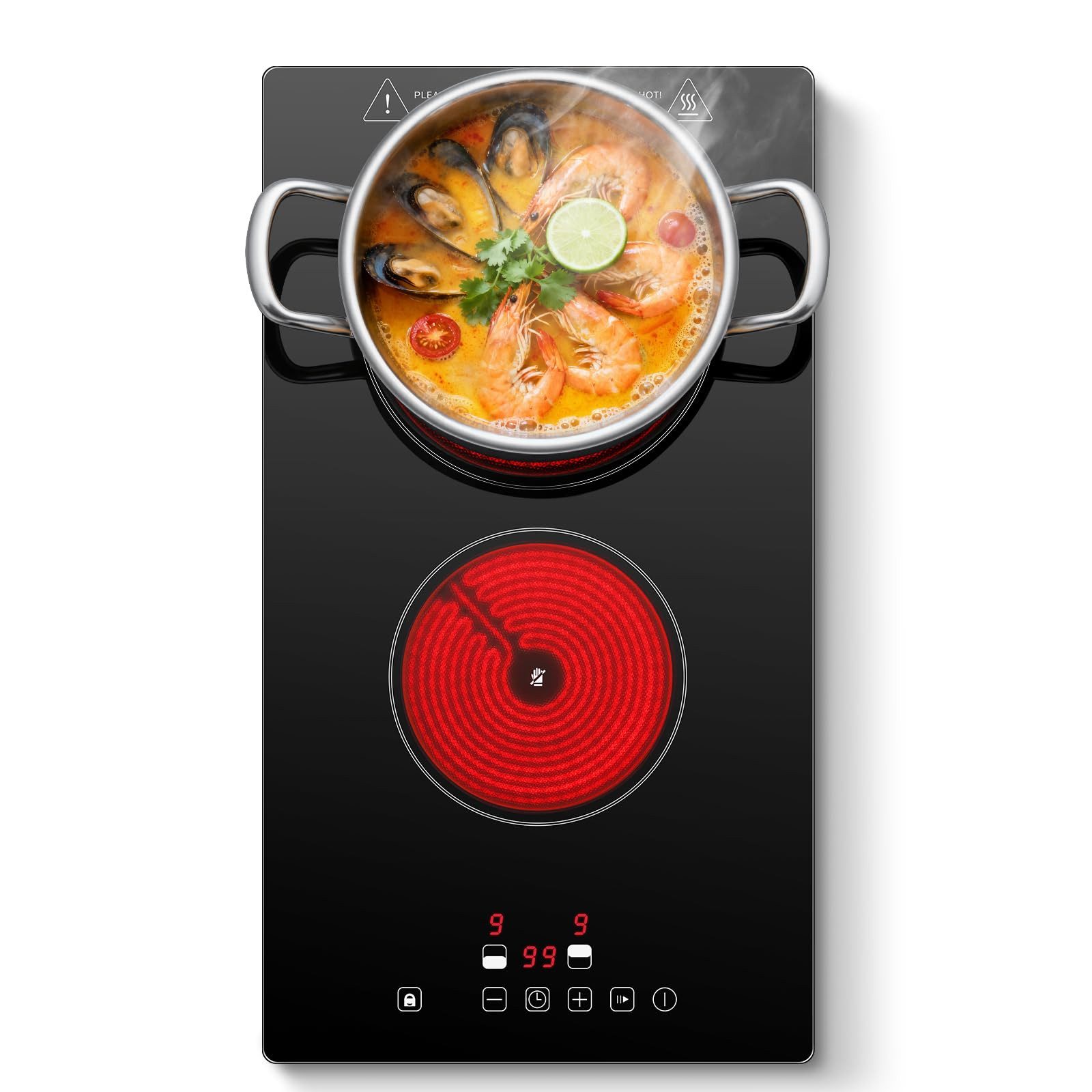 SNDOAS Elektro-Kochfeld, Glaskeramikkochfeld 2 Platten 3000W Touch‑Steuerung